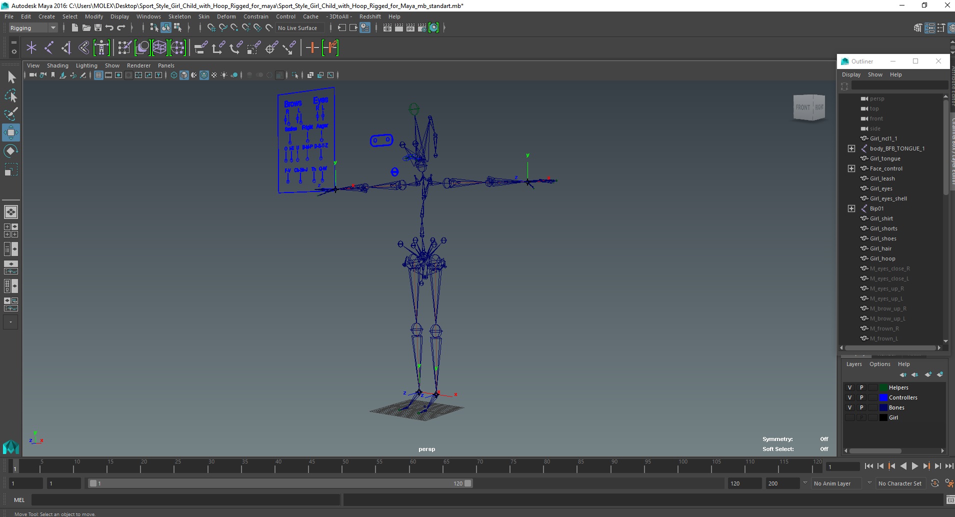 3D Sport Style Girl Child with Hoop Rigged for Maya model