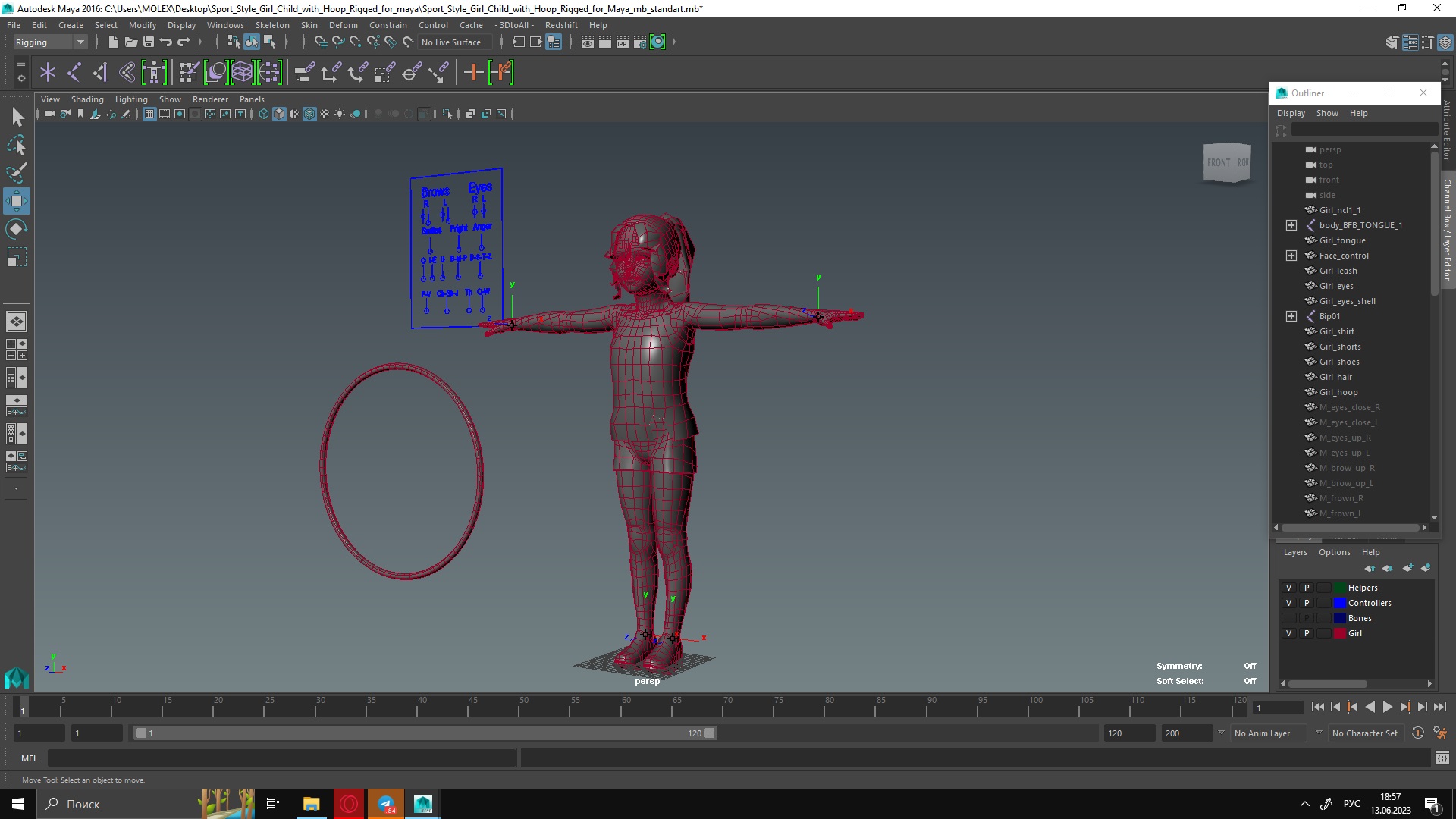 3D Sport Style Girl Child with Hoop Rigged for Maya model