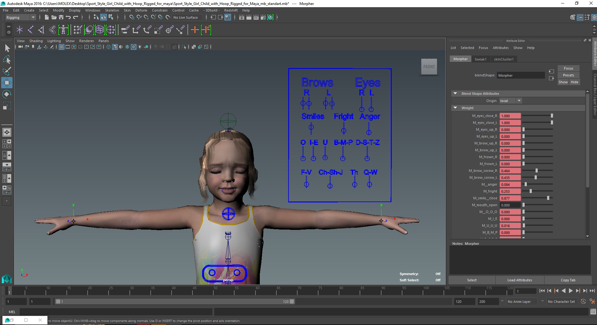 3D Sport Style Girl Child with Hoop Rigged for Maya model