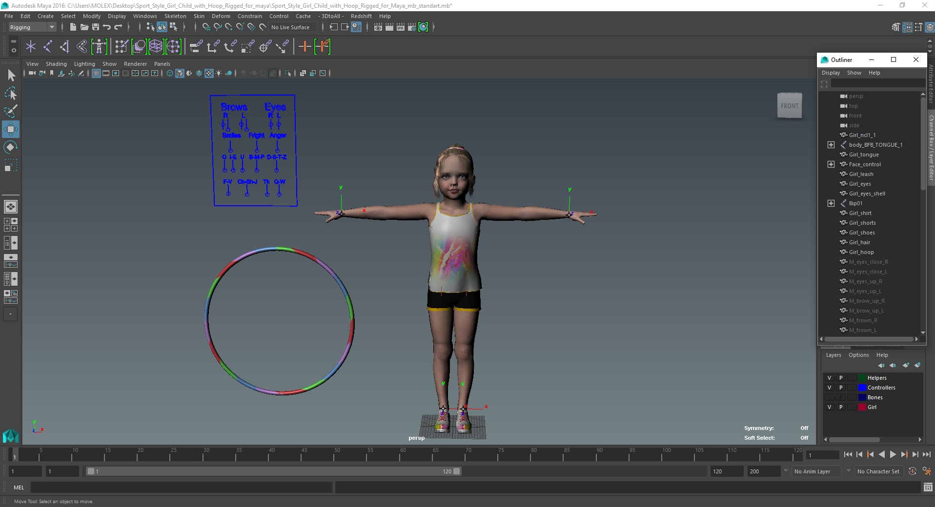 3D Sport Style Girl Child with Hoop Rigged for Maya model