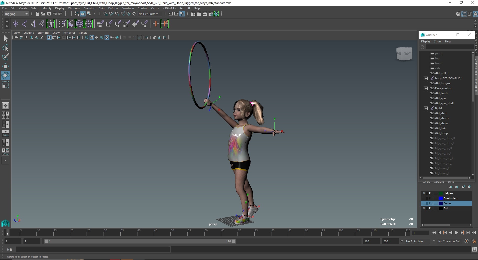 3D Sport Style Girl Child with Hoop Rigged for Maya model