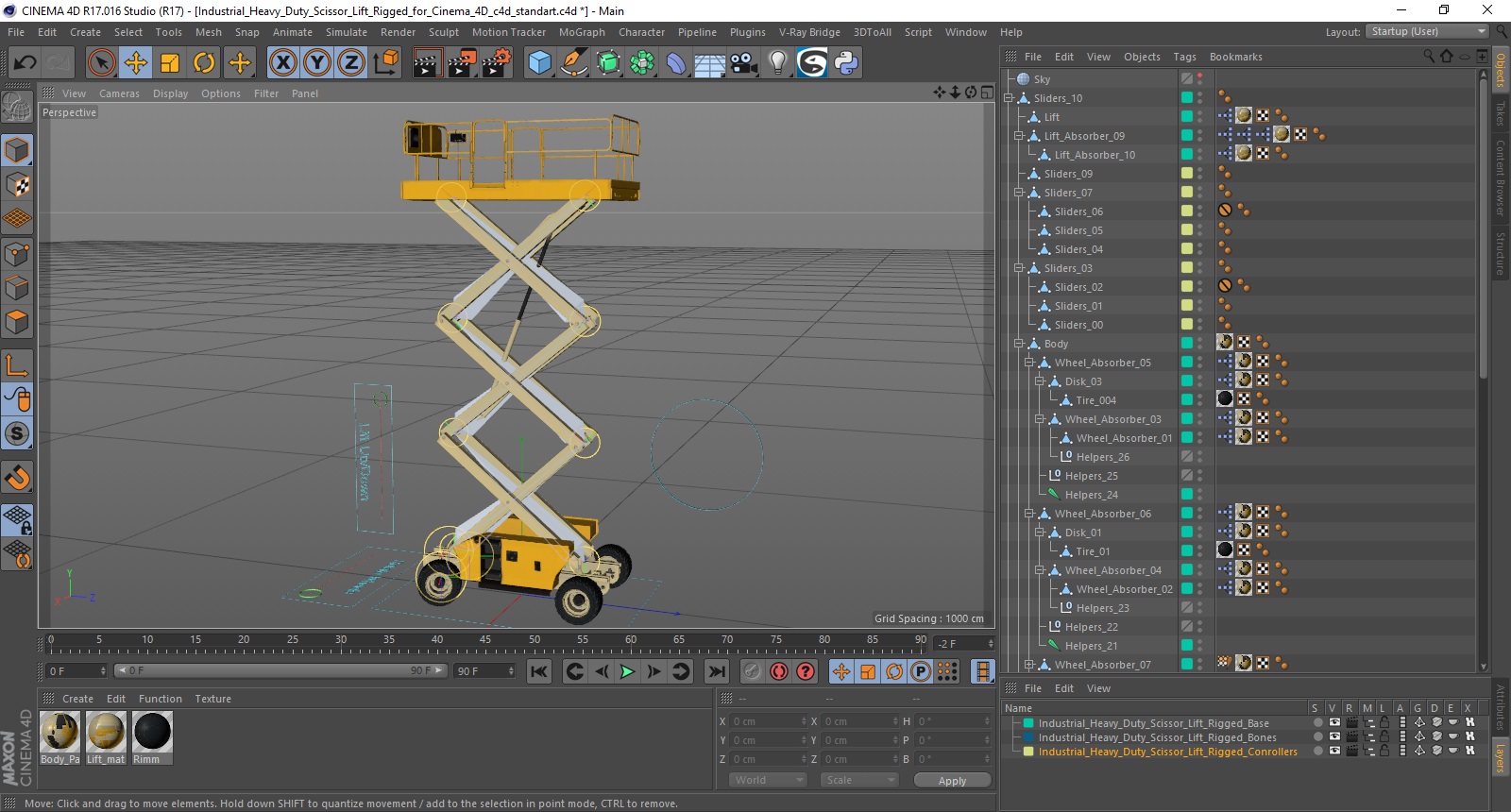 3D model Industrial Heavy Duty Scissor Lift Rigged for Cinema 4D