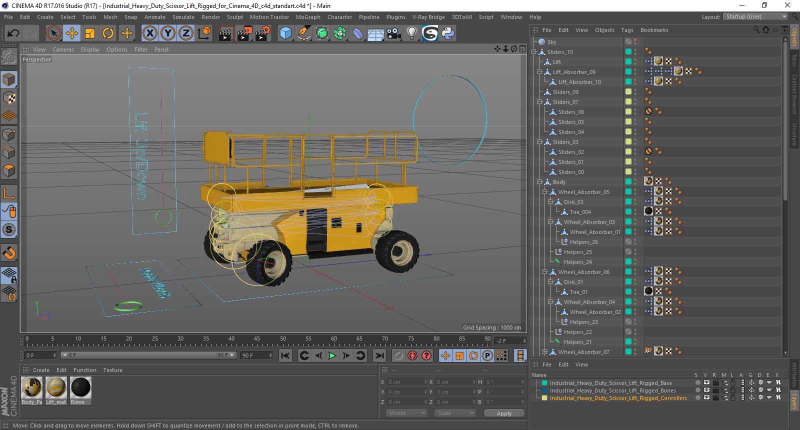 3D model Industrial Heavy Duty Scissor Lift Rigged for Cinema 4D