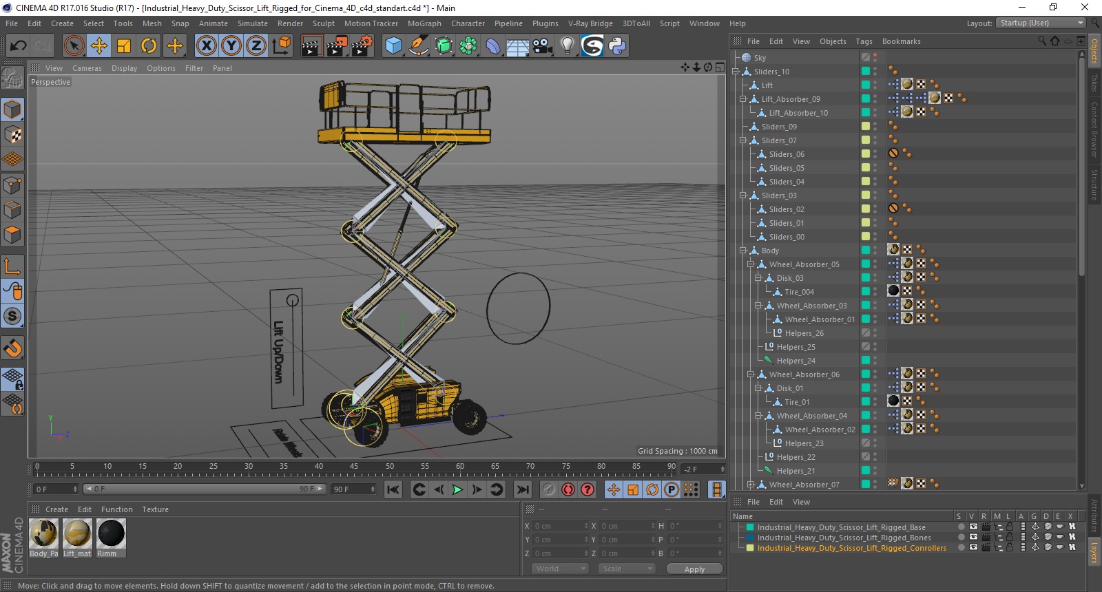 3D model Industrial Heavy Duty Scissor Lift Rigged for Cinema 4D