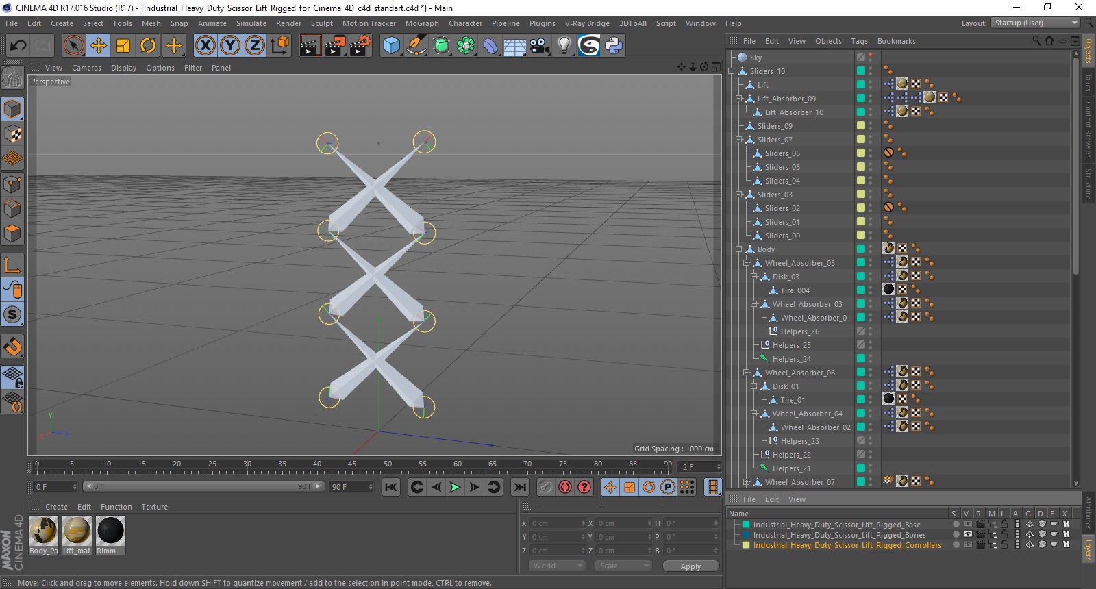 3D model Industrial Heavy Duty Scissor Lift Rigged for Cinema 4D