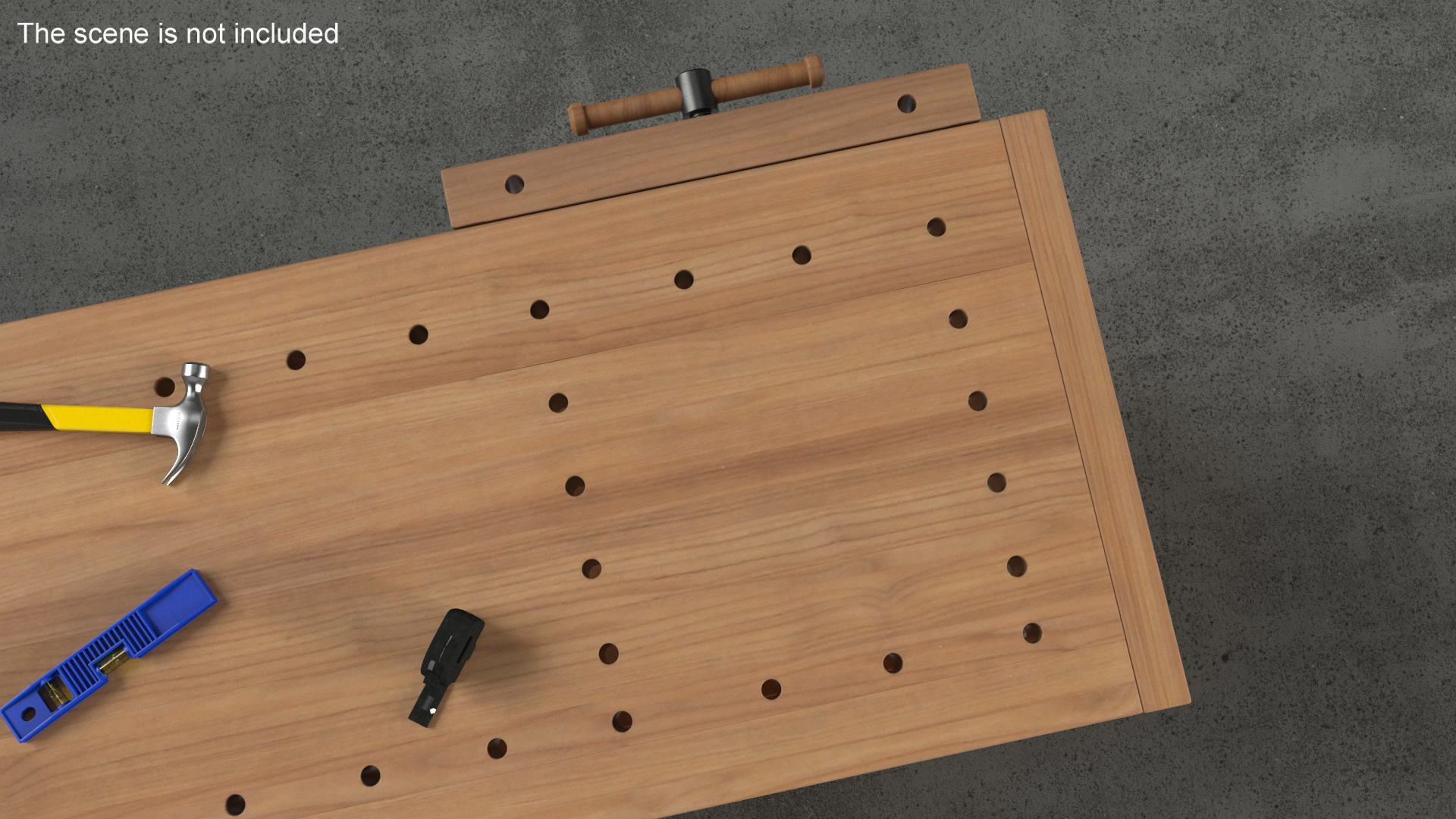 3D Oak Workbench with Drawers and Cabinet model