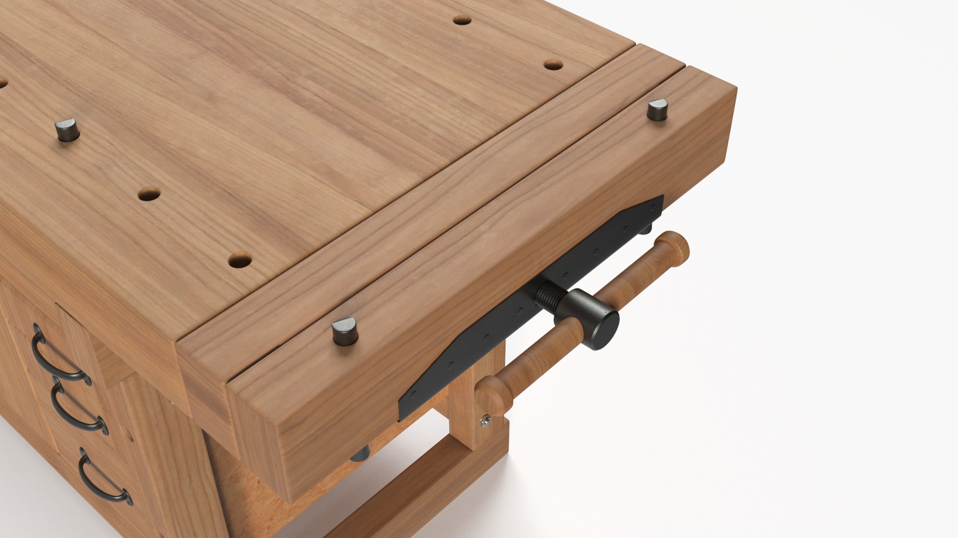 3D Oak Workbench with Drawers and Cabinet model
