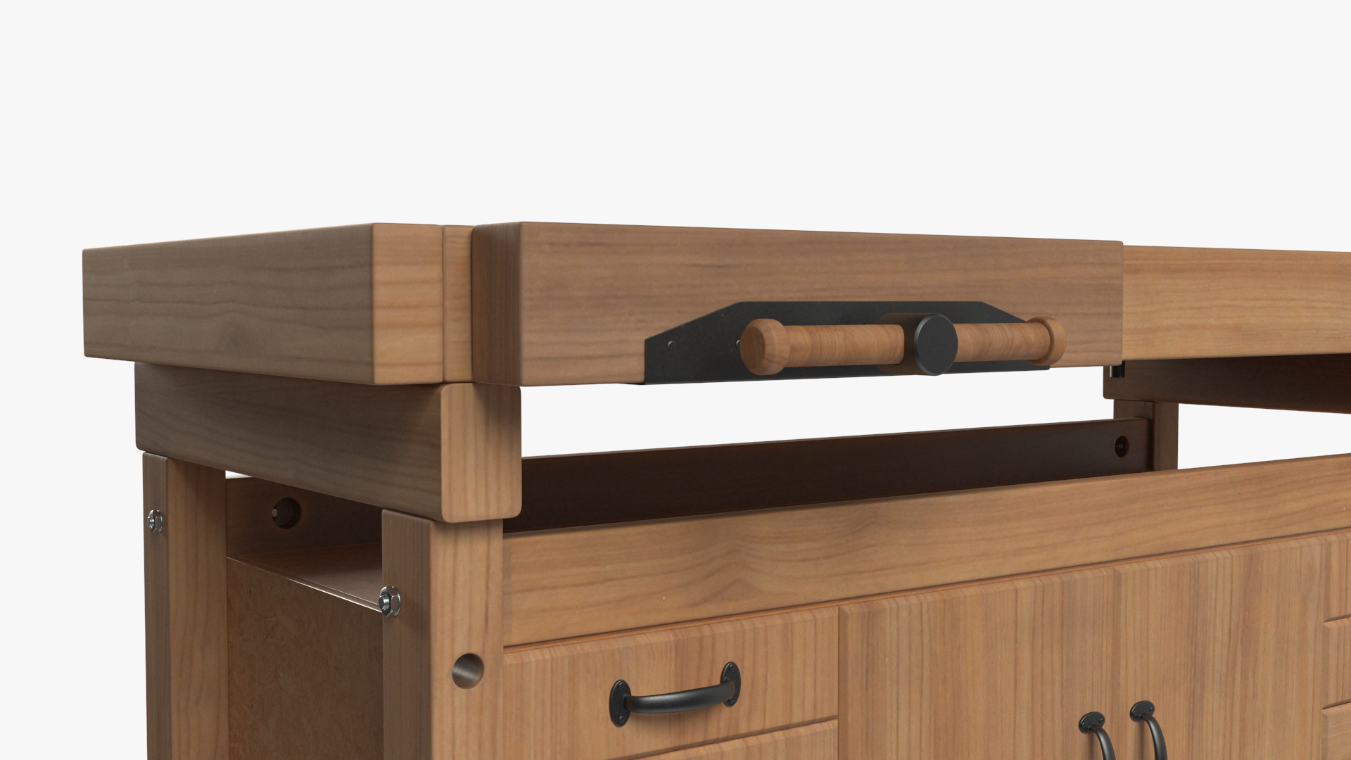 3D Oak Workbench with Drawers and Cabinet model