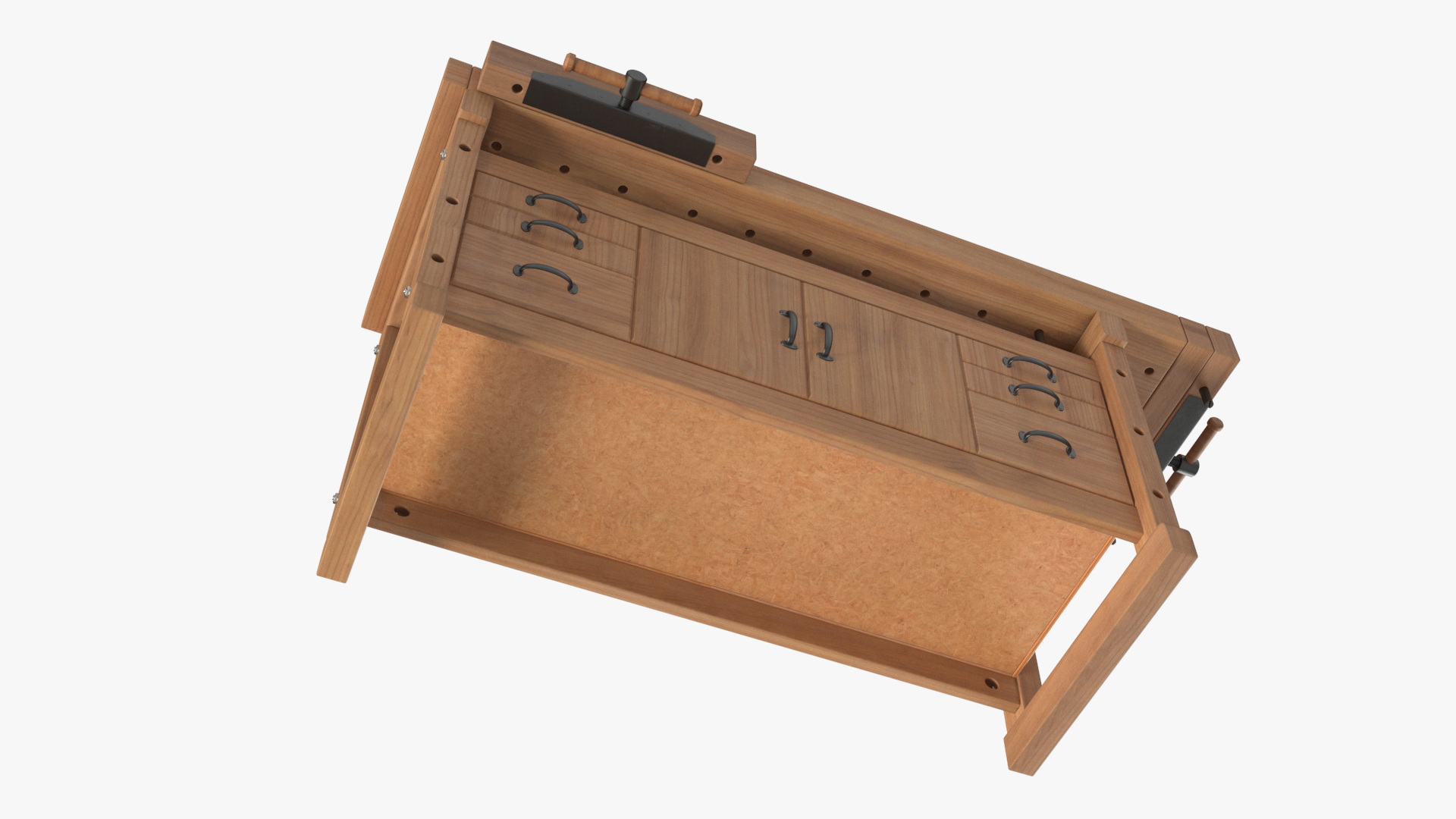 3D Oak Workbench with Drawers and Cabinet model