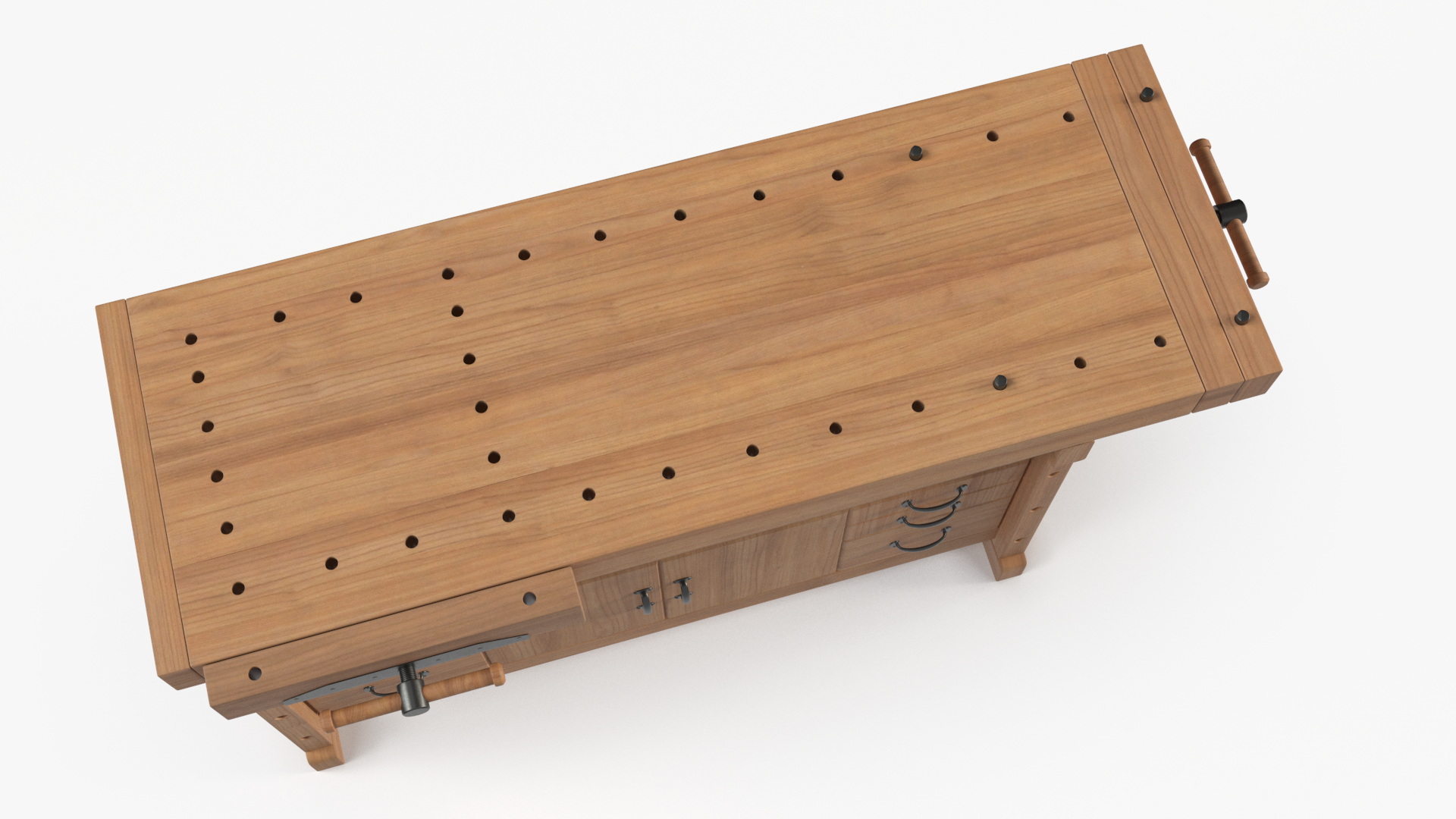 3D Oak Workbench with Drawers and Cabinet model