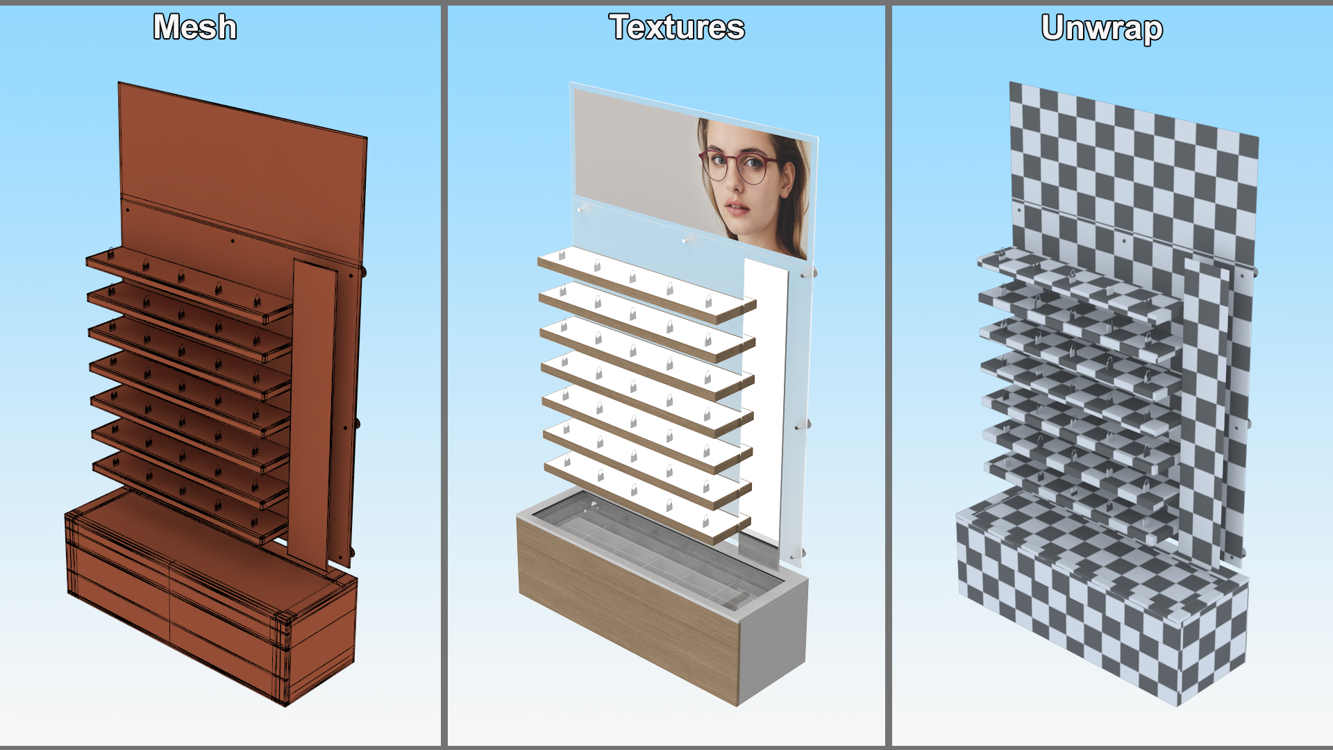 3D Wood Glasses Display Stand Type