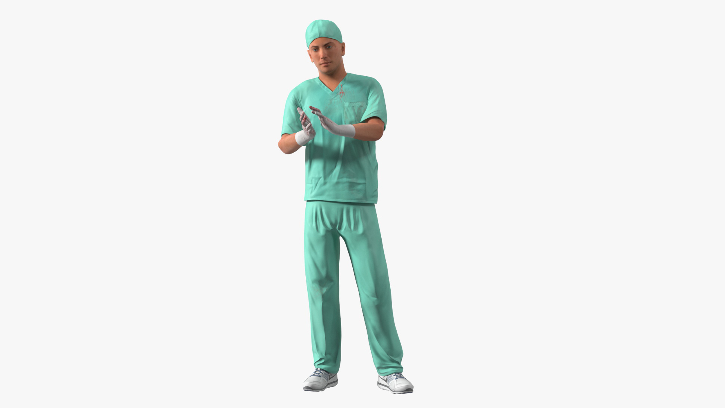 Male Surgeon Doctor wearing Mask Stained Blood Rigged for Maya 3D