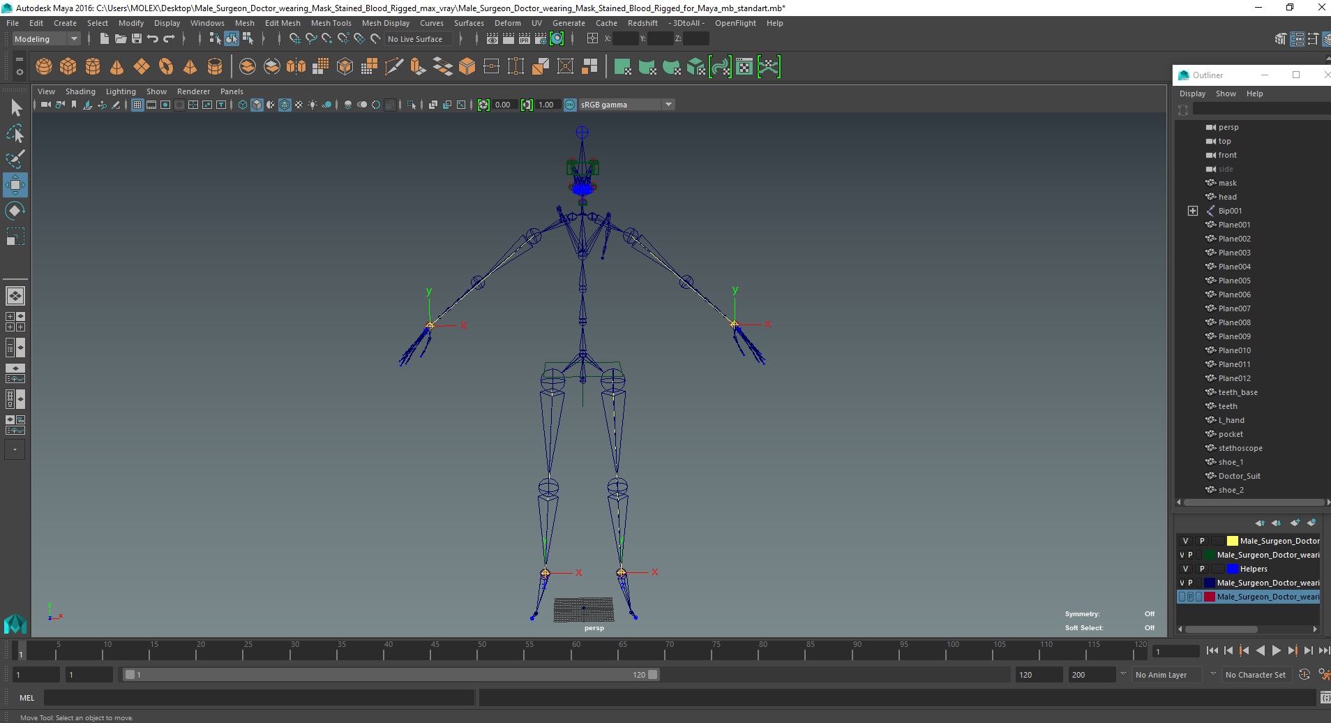 Male Surgeon Doctor wearing Mask Stained Blood Rigged for Maya 3D