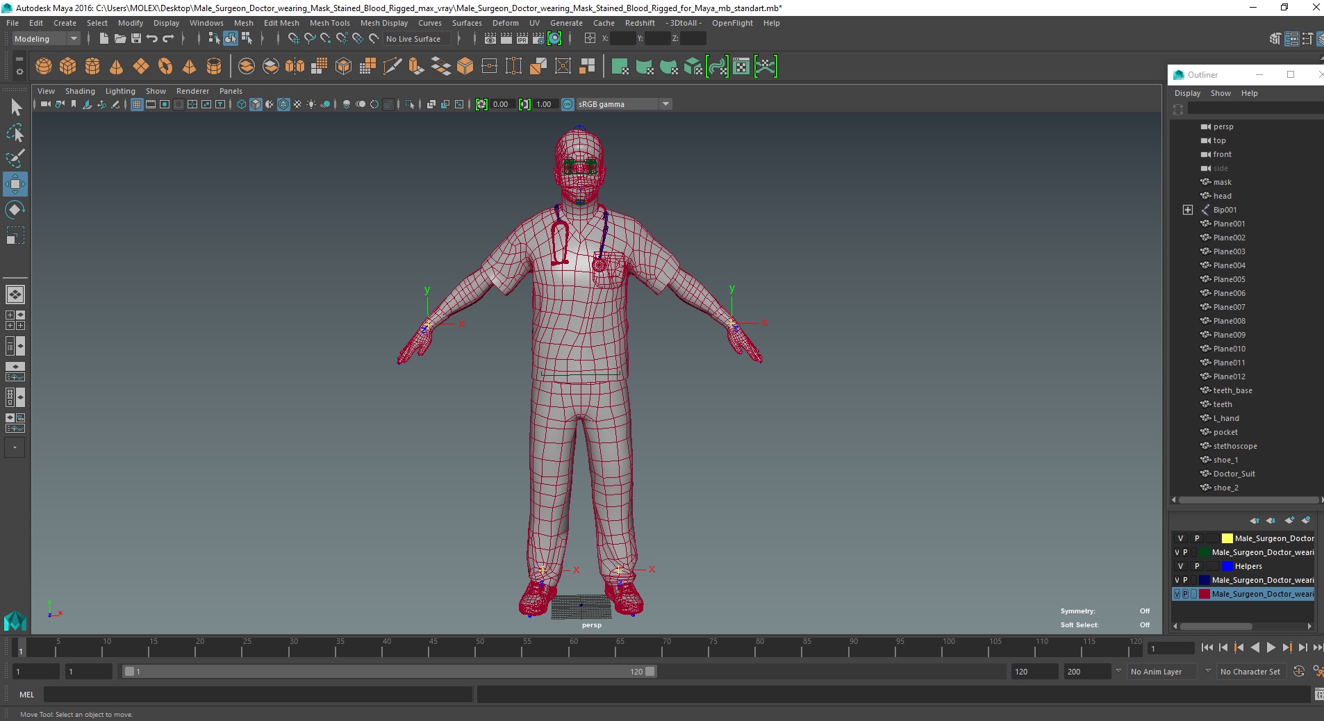 Male Surgeon Doctor wearing Mask Stained Blood Rigged for Maya 3D