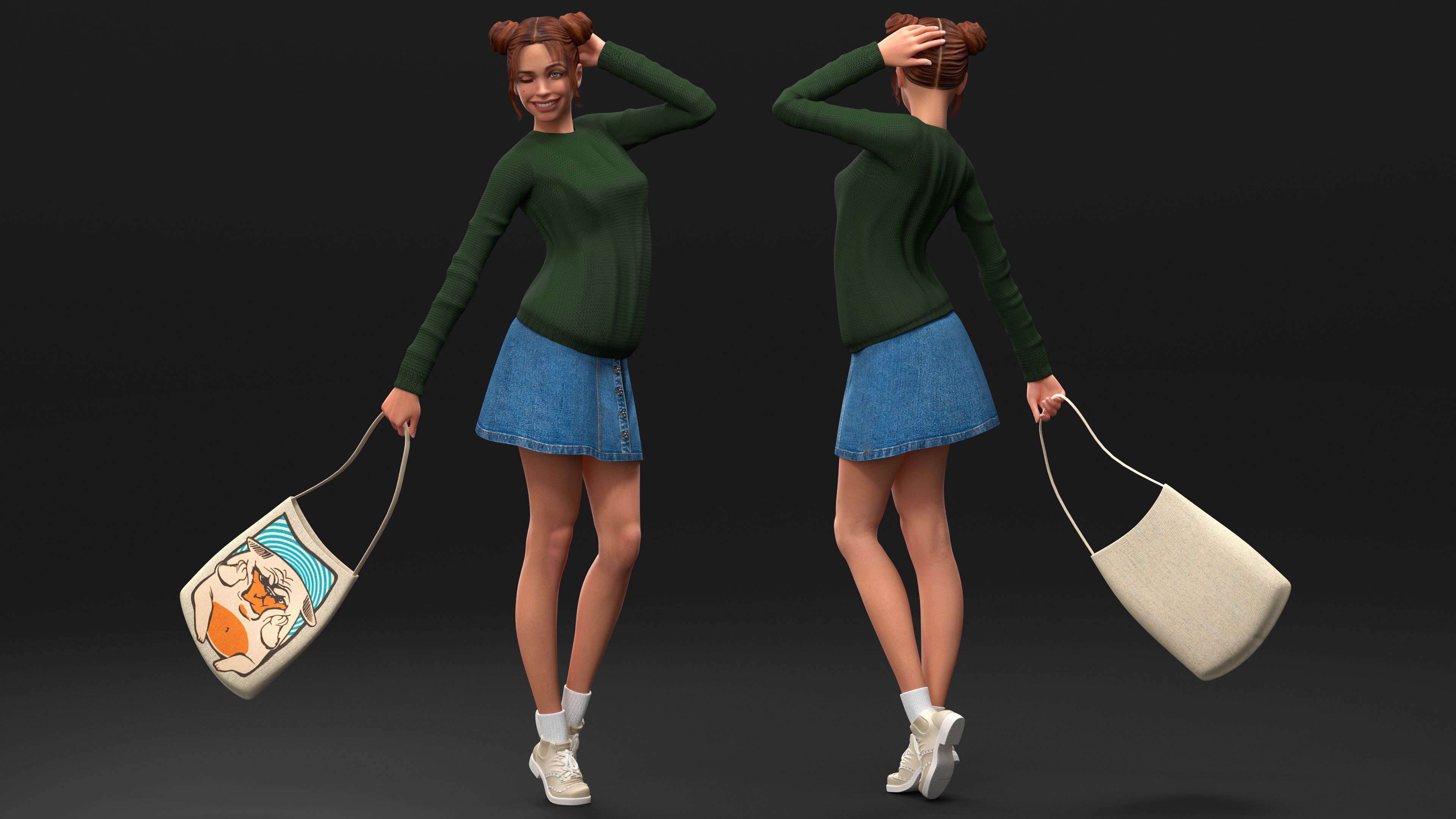 European Woman Street Style Rigged 3D model