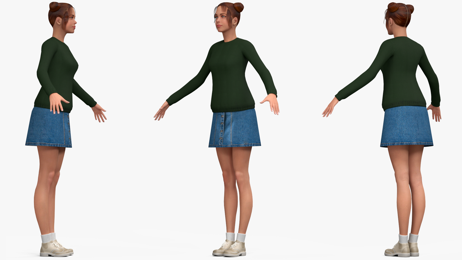 European Woman Street Style Rigged 3D model