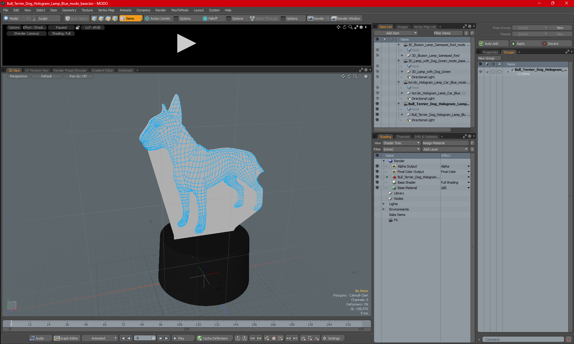 3D model Bull Terrier Dog Hologram Lamp Blue