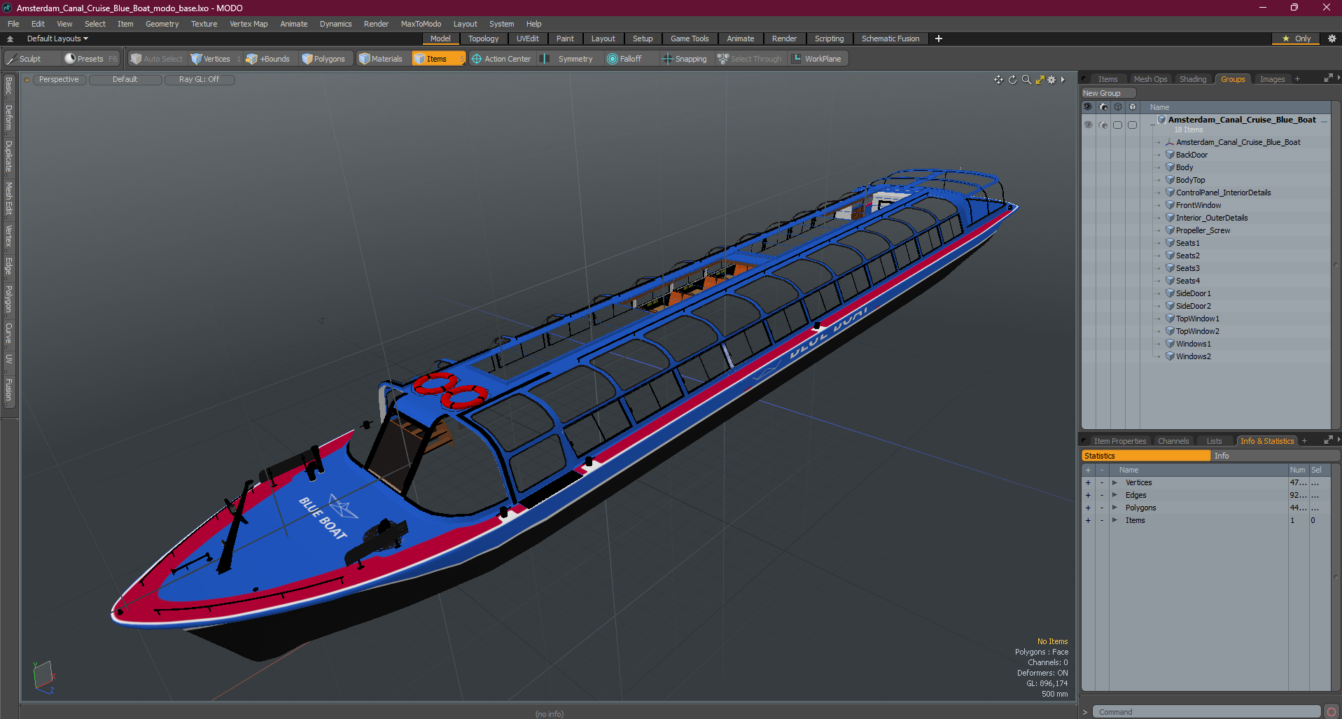 Amsterdam Canal Cruise Blue Boat 3D
