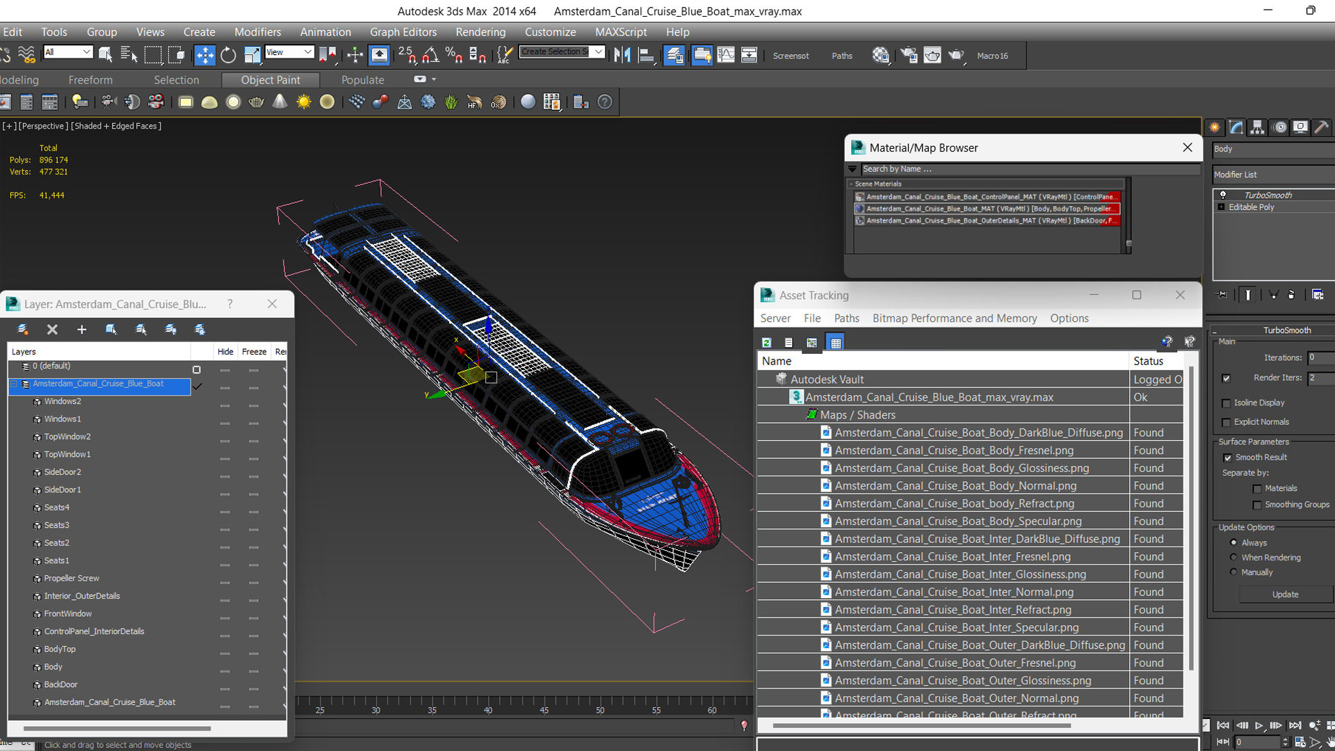 Amsterdam Canal Cruise Blue Boat 3D