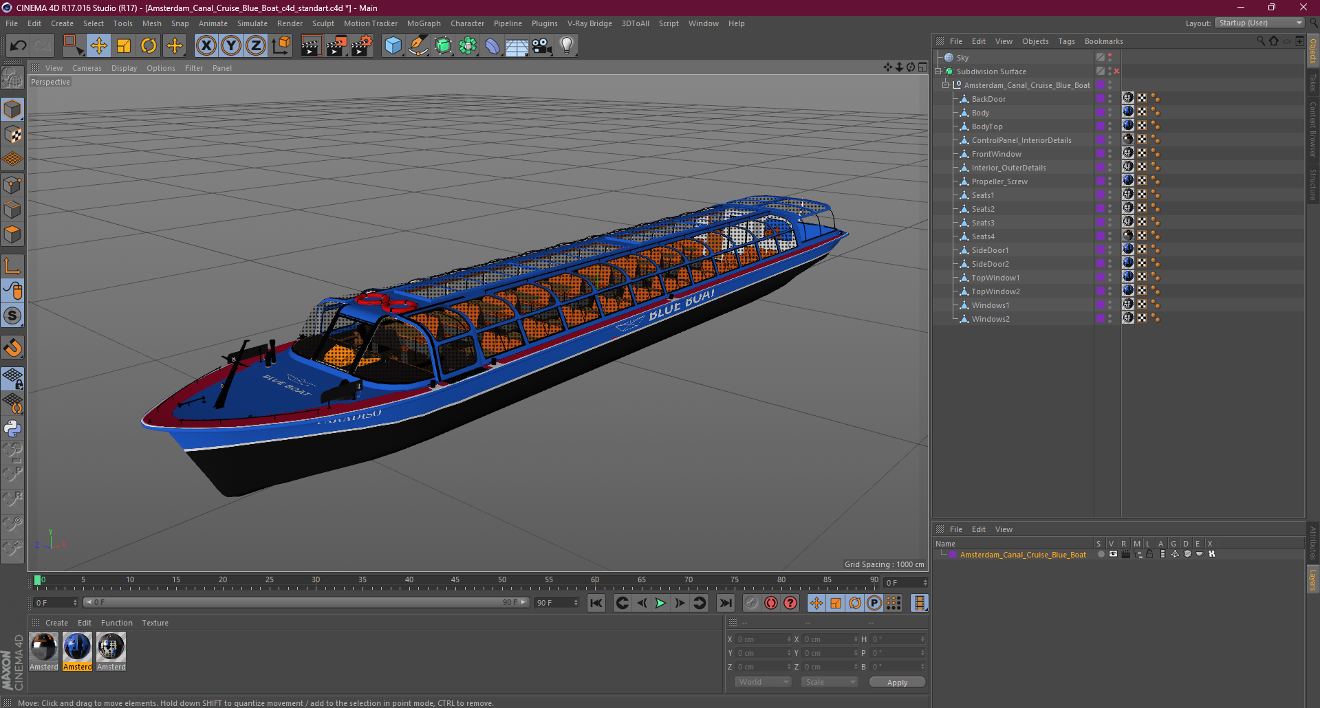 Amsterdam Canal Cruise Blue Boat 3D