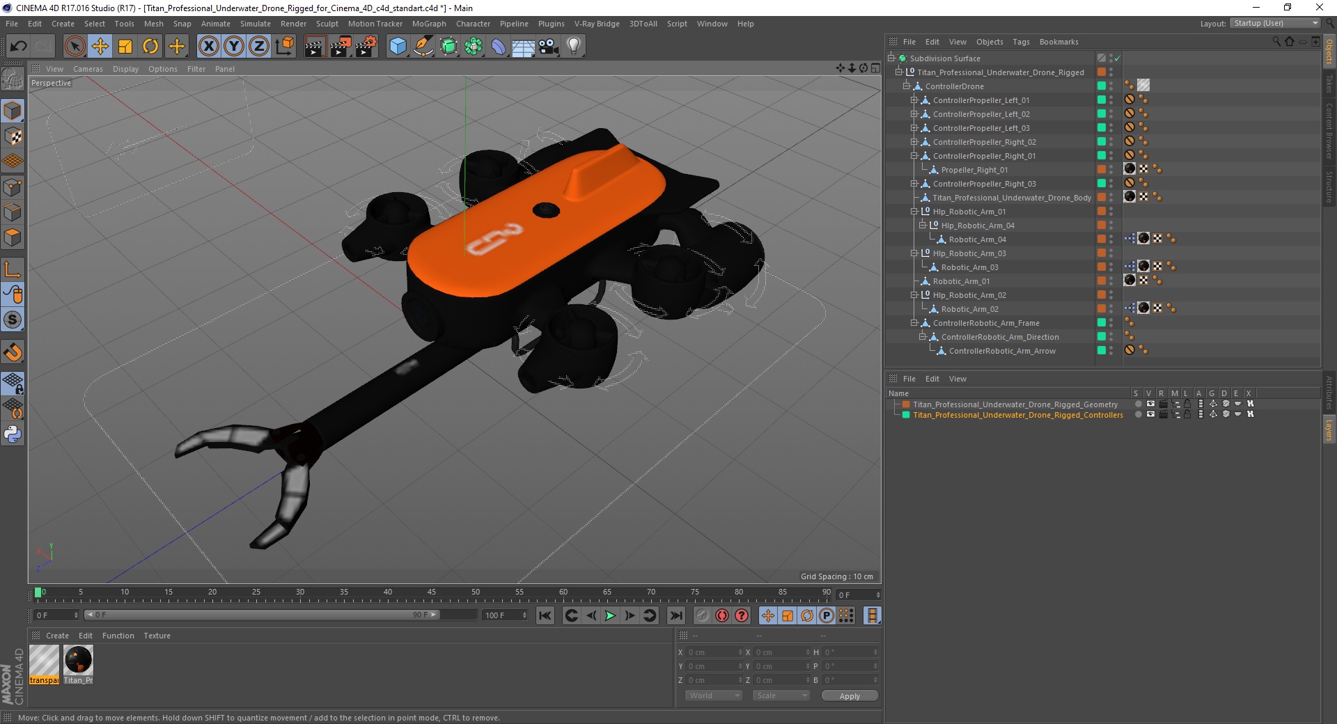 3D Titan Professional Underwater Drone Rigged for Cinema 4D