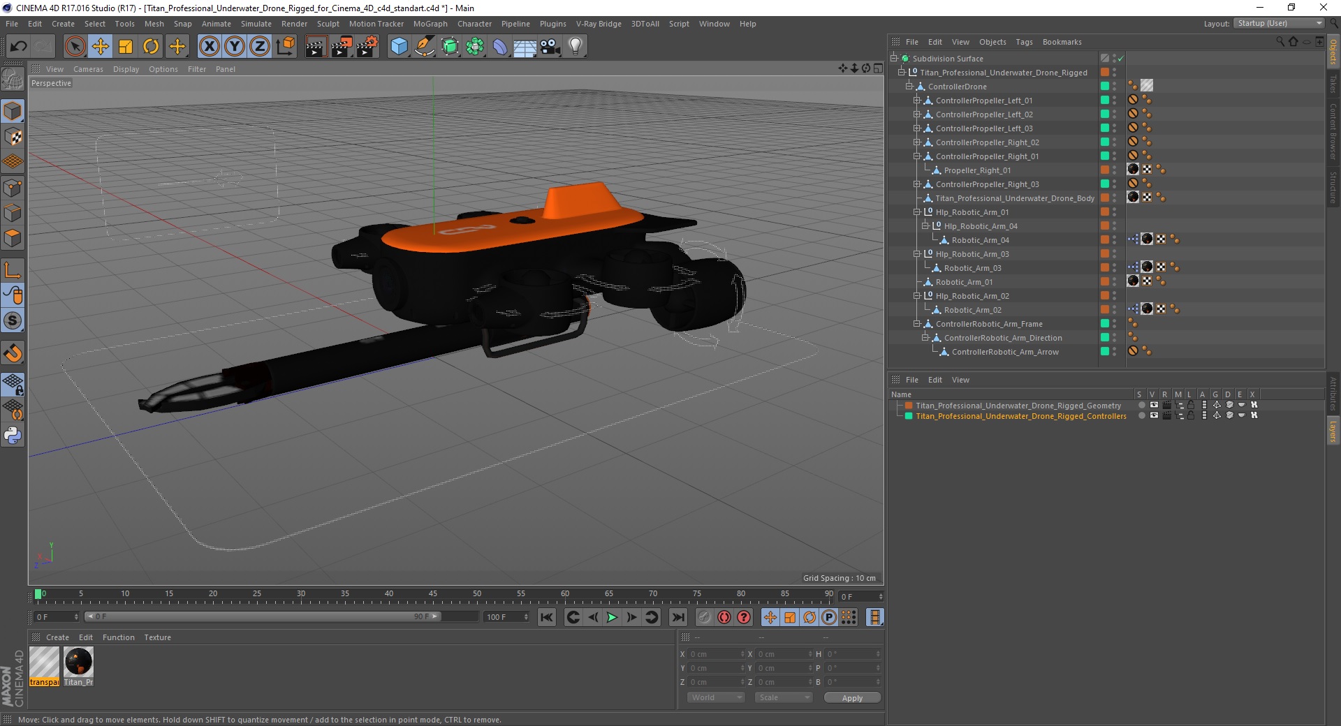 3D Titan Professional Underwater Drone Rigged for Cinema 4D
