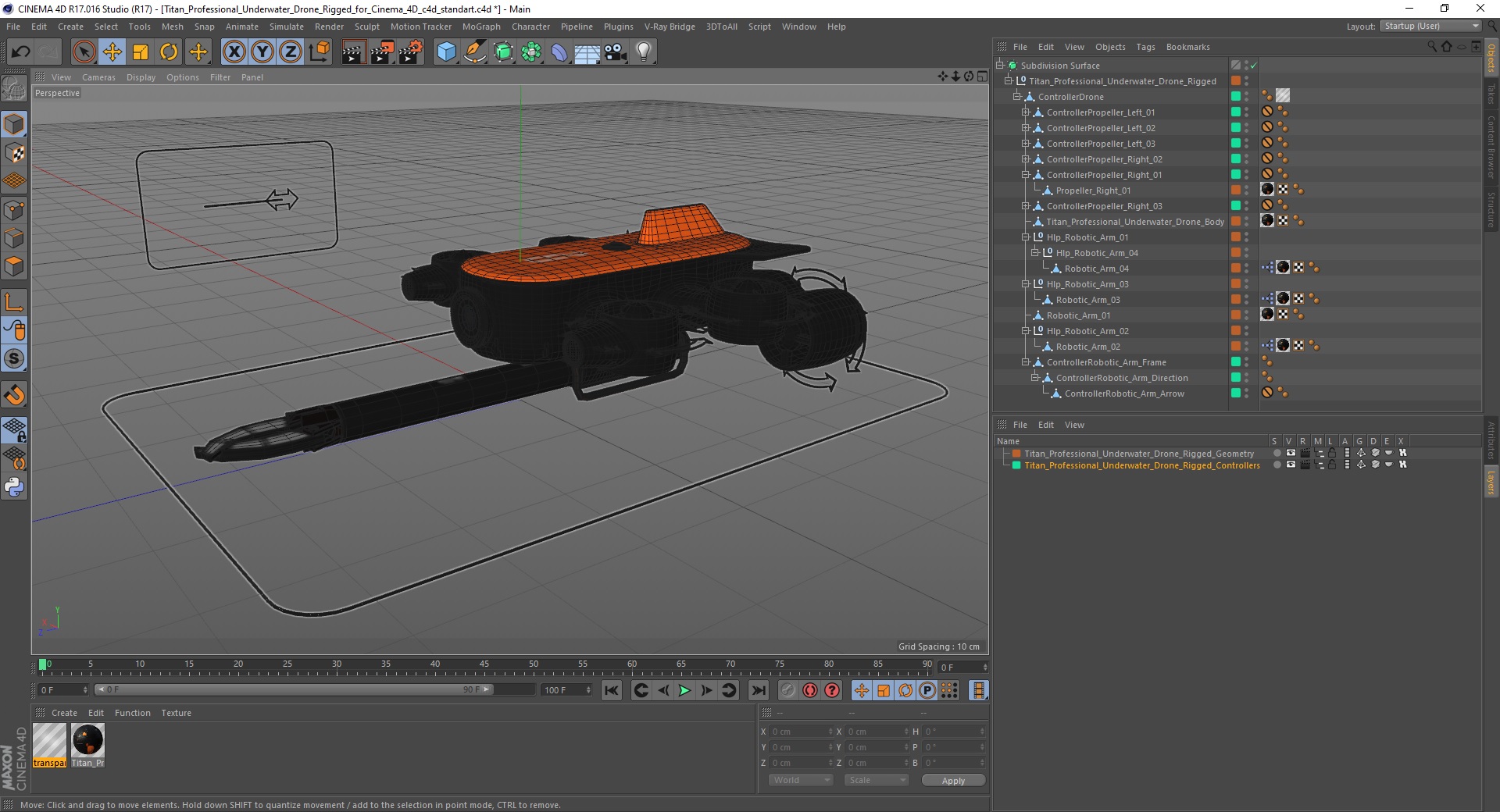 3D Titan Professional Underwater Drone Rigged for Cinema 4D