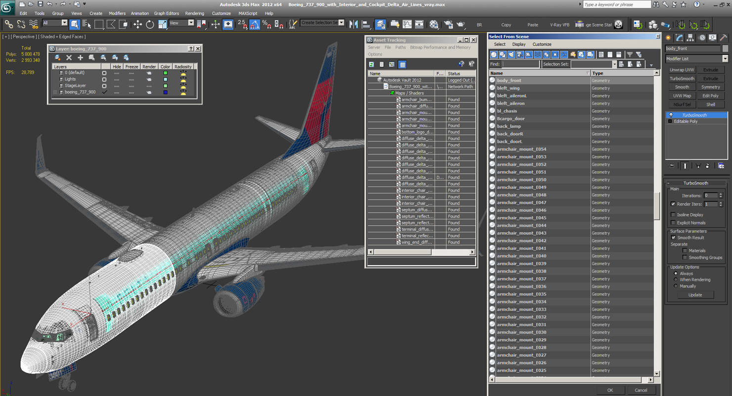 3D Boeing 737 900 with Interior and Cockpit Delta Air Lines