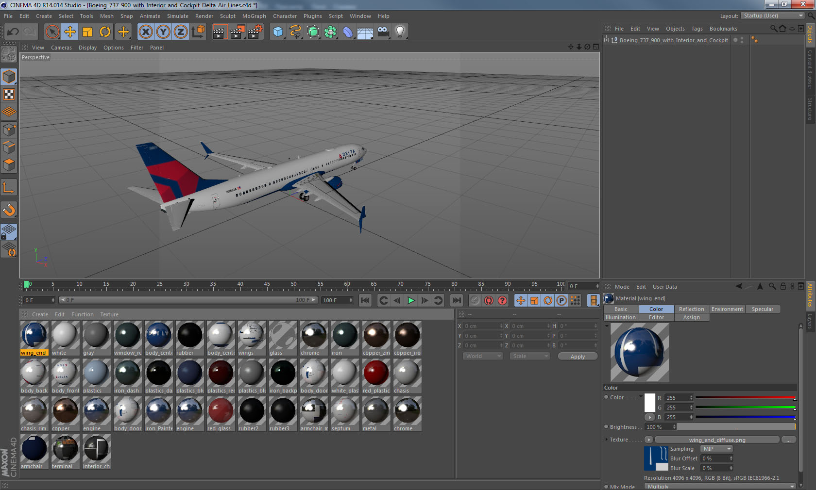 3D Boeing 737 900 with Interior and Cockpit Delta Air Lines