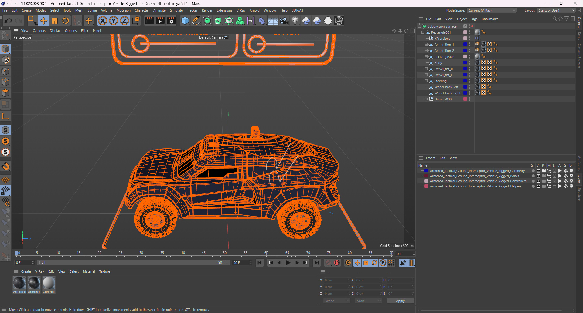 Armored Tactical Ground Interceptor Vehicle Rigged for Cinema 4D 3D model