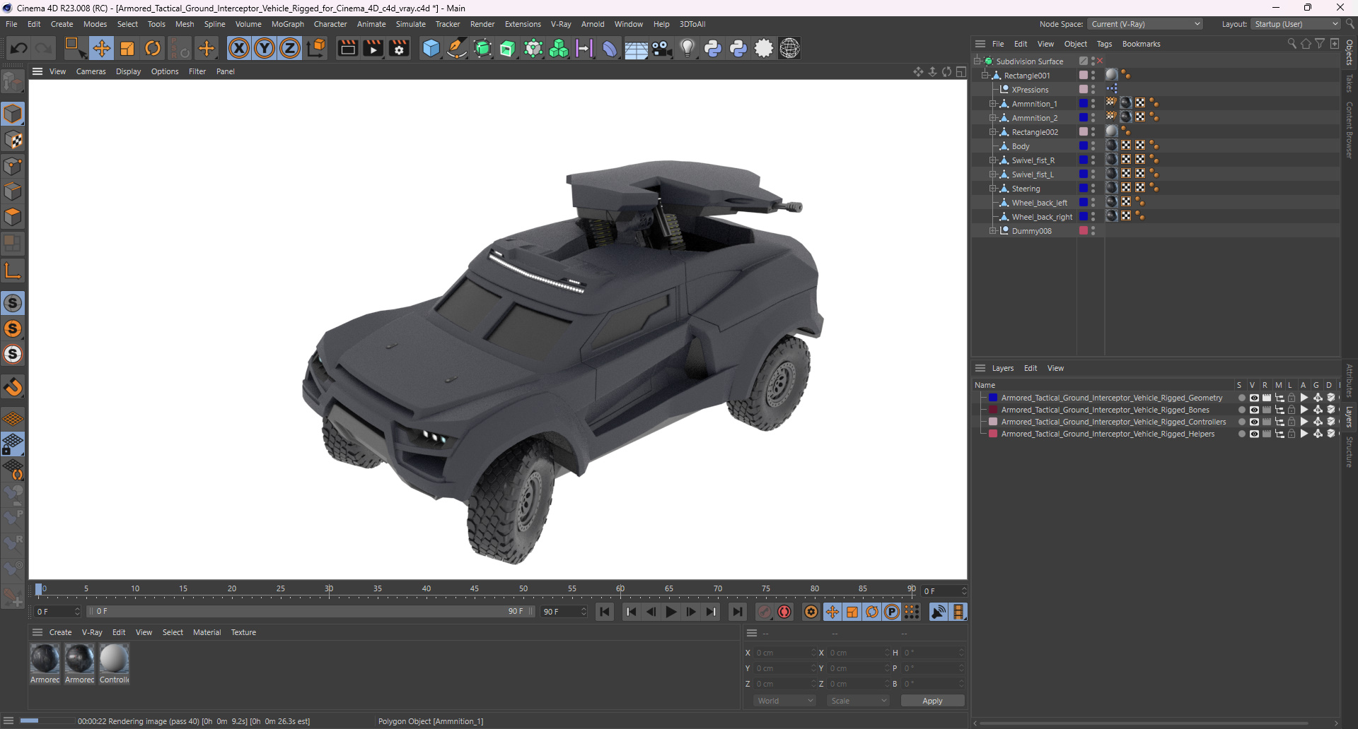 Armored Tactical Ground Interceptor Vehicle Rigged for Cinema 4D 3D model