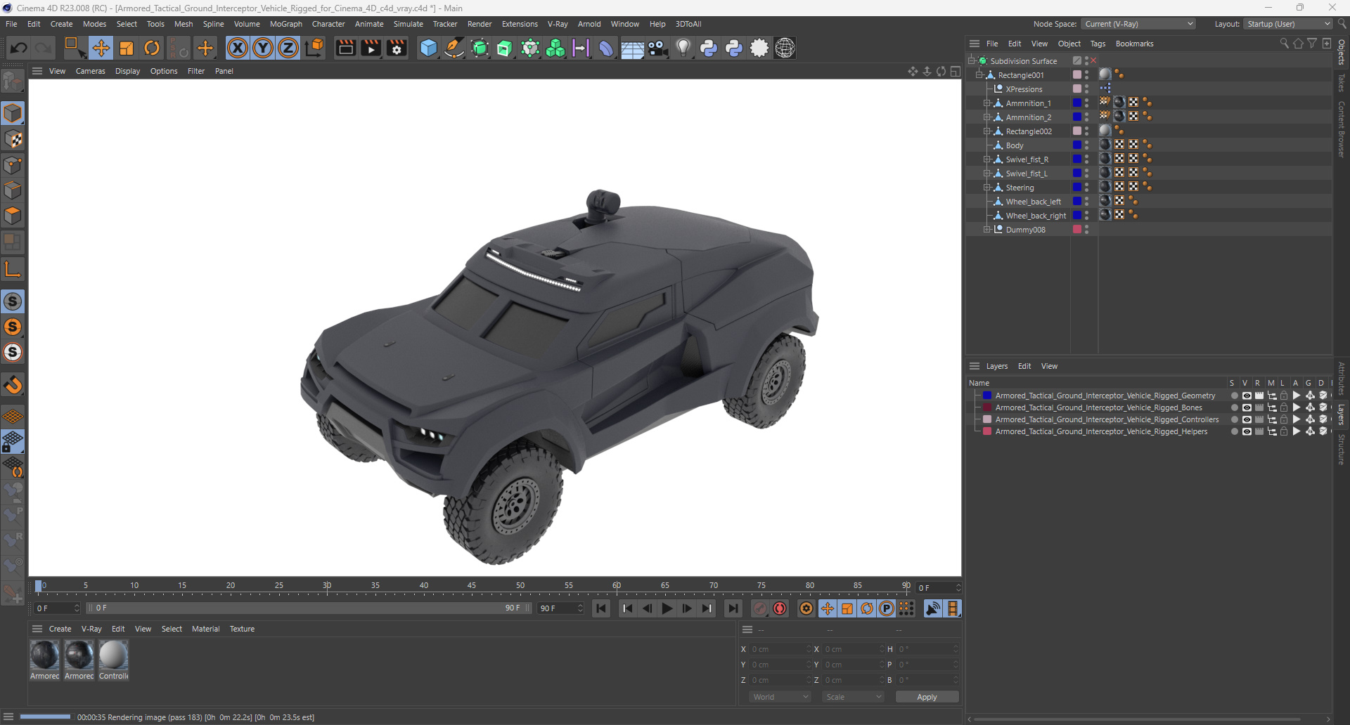 Armored Tactical Ground Interceptor Vehicle Rigged for Cinema 4D 3D model