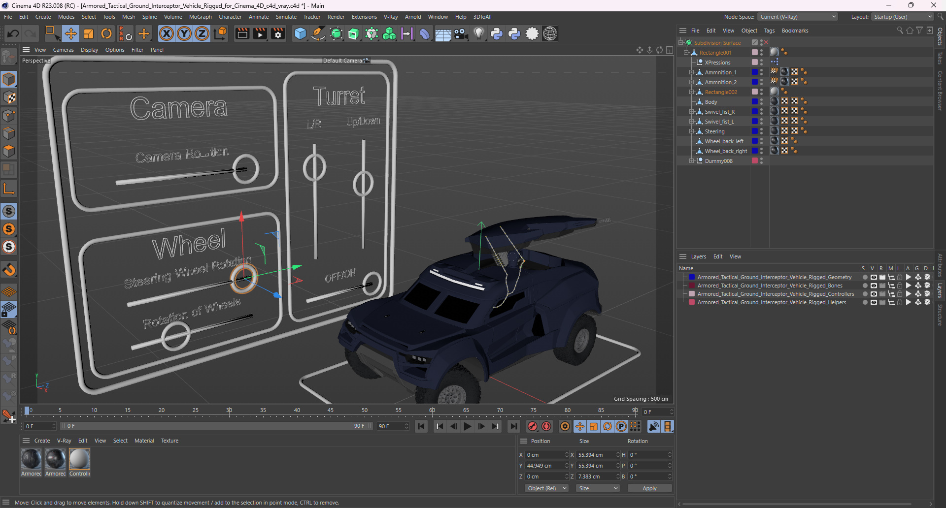 Armored Tactical Ground Interceptor Vehicle Rigged for Cinema 4D 3D model
