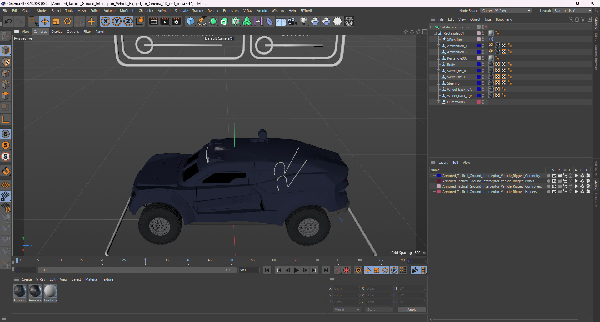 Armored Tactical Ground Interceptor Vehicle Rigged for Cinema 4D 3D model