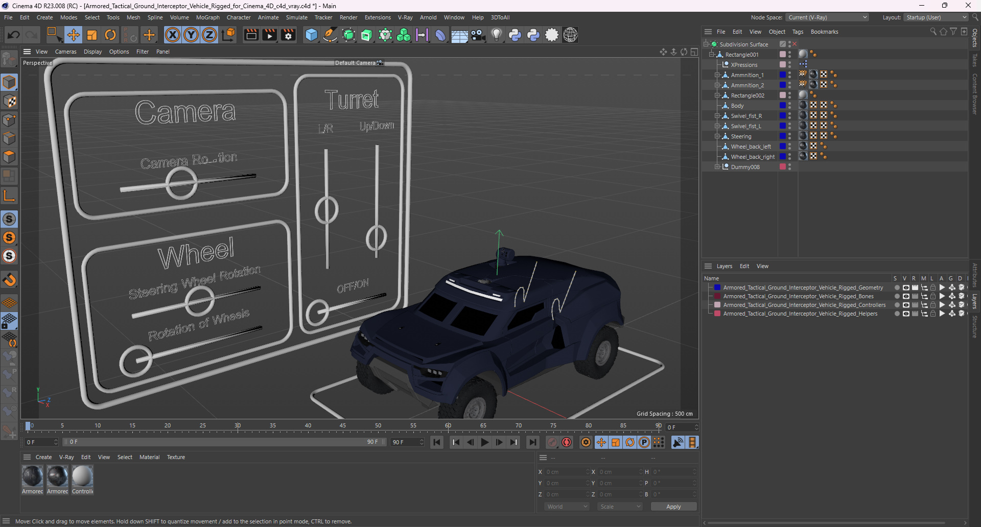 Armored Tactical Ground Interceptor Vehicle Rigged for Cinema 4D 3D model