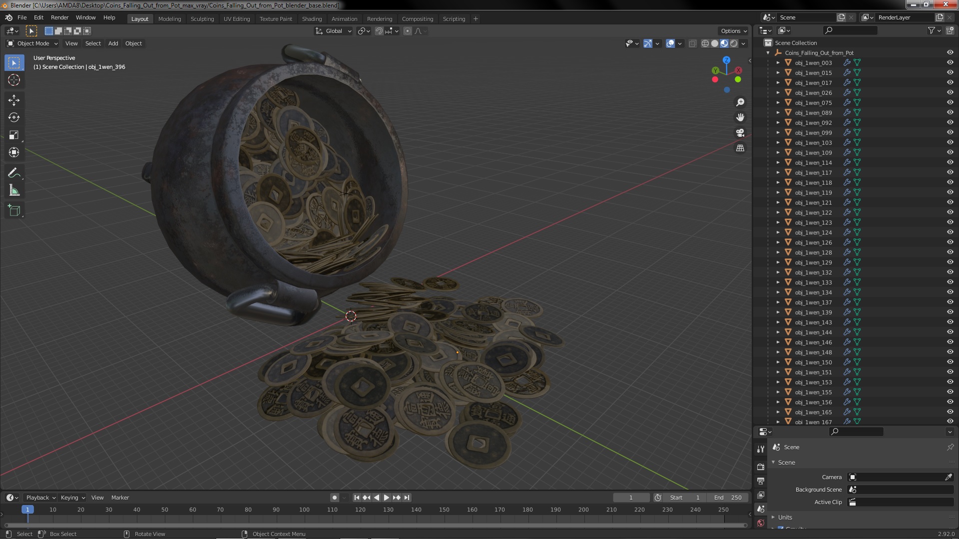 3D Coins Falling Out from Pot
