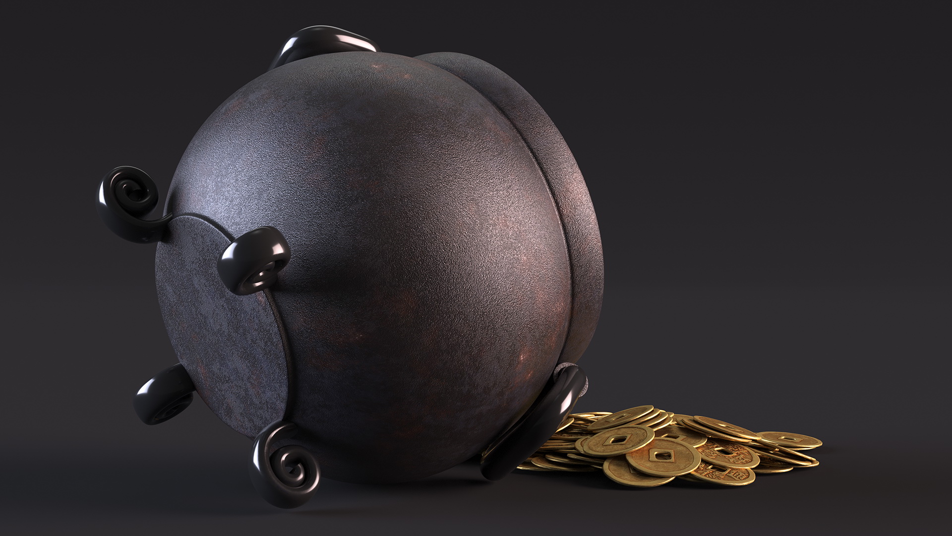 3D Coins Falling Out from Pot