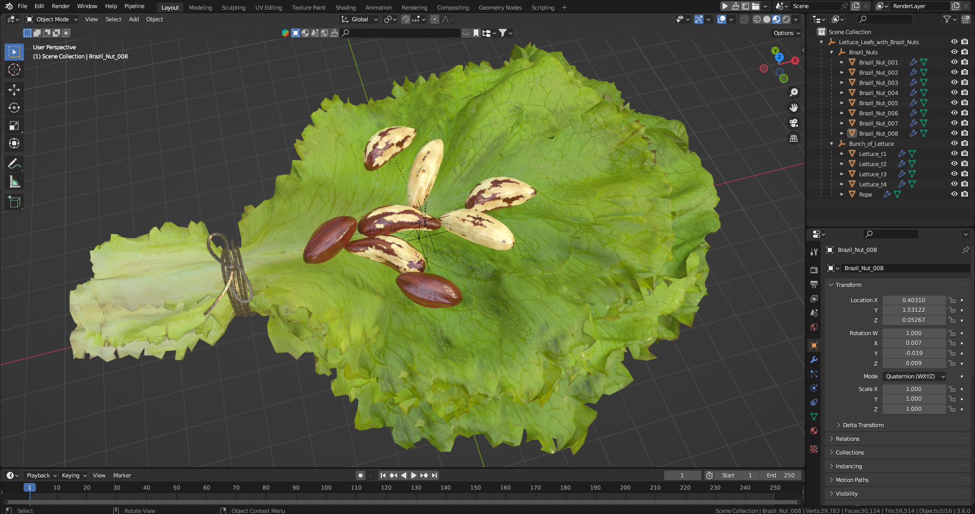 3D Lettuce Leaves with Brazil Nuts