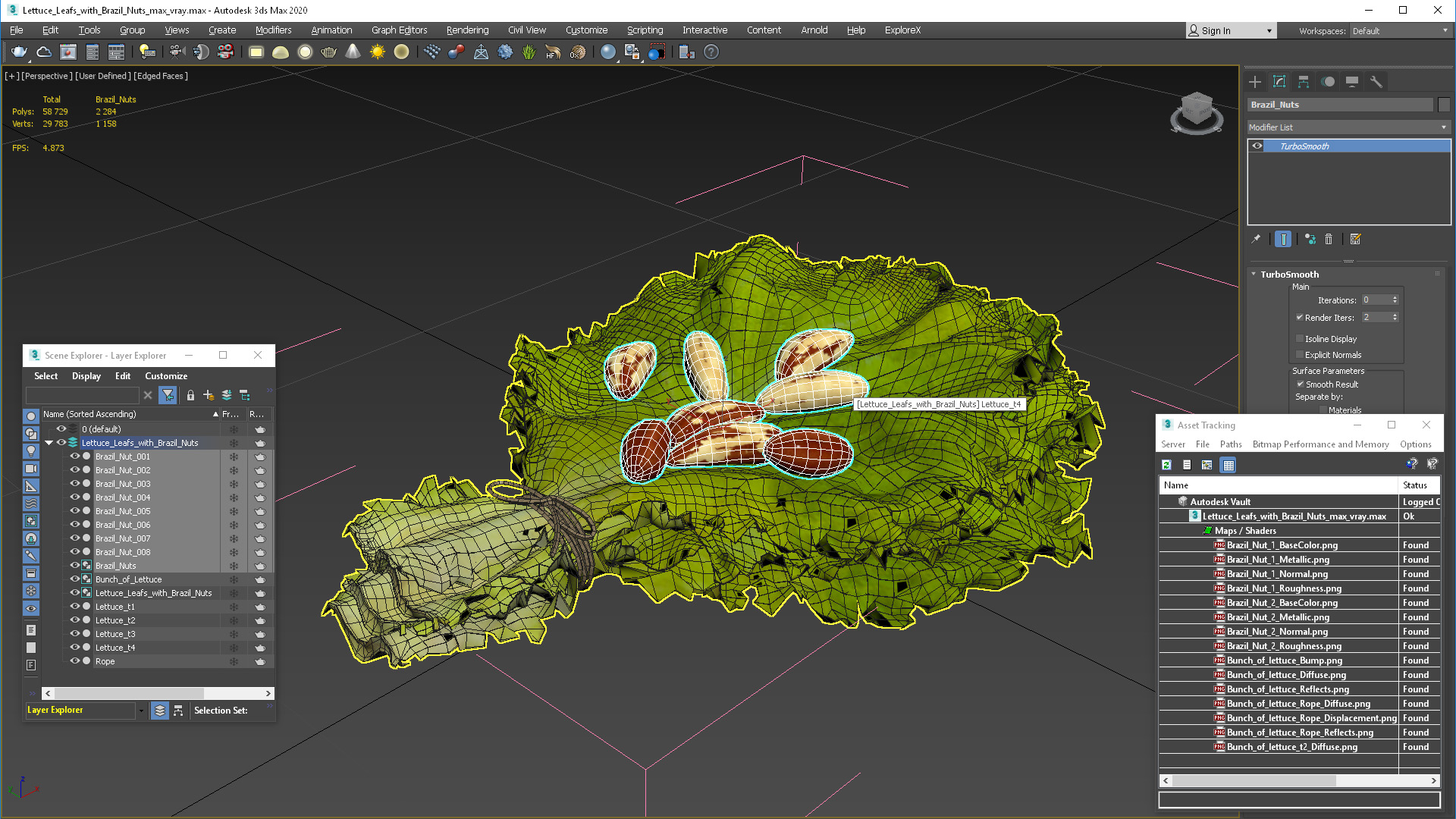 3D Lettuce Leaves with Brazil Nuts