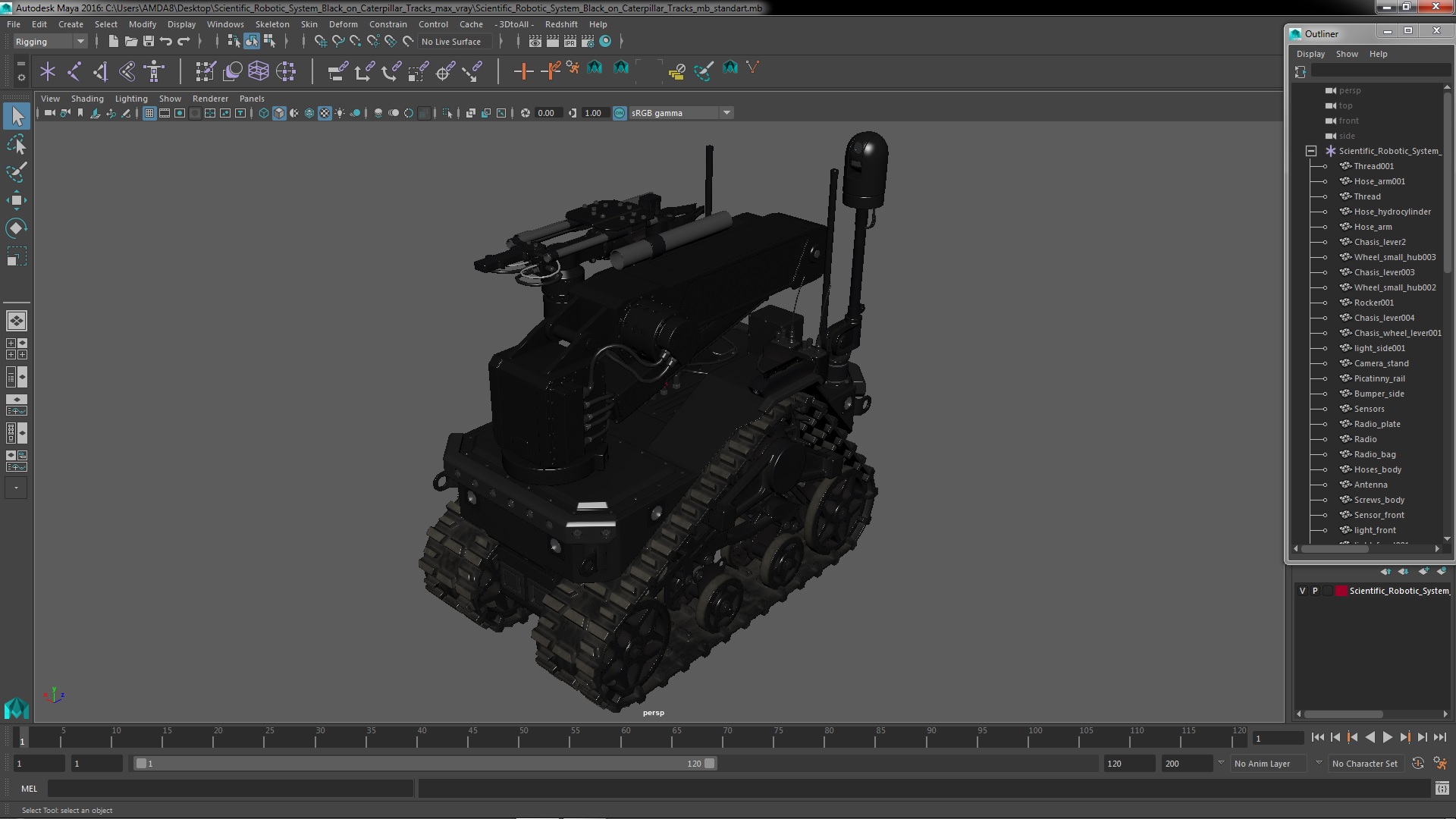 3D Scientific Robotic System Black on Caterpillar Tracks model