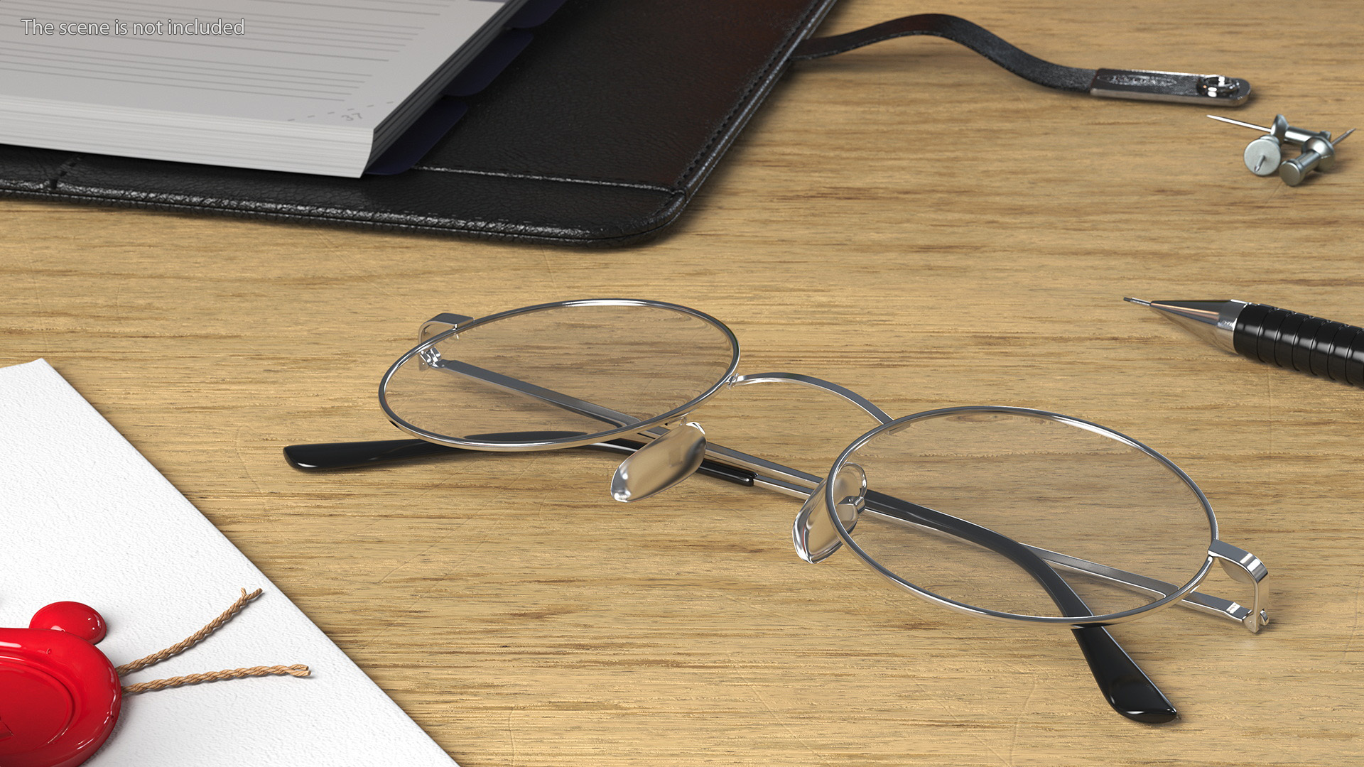 3D model Vintage Round Metal Clear Lens Glasses Folded