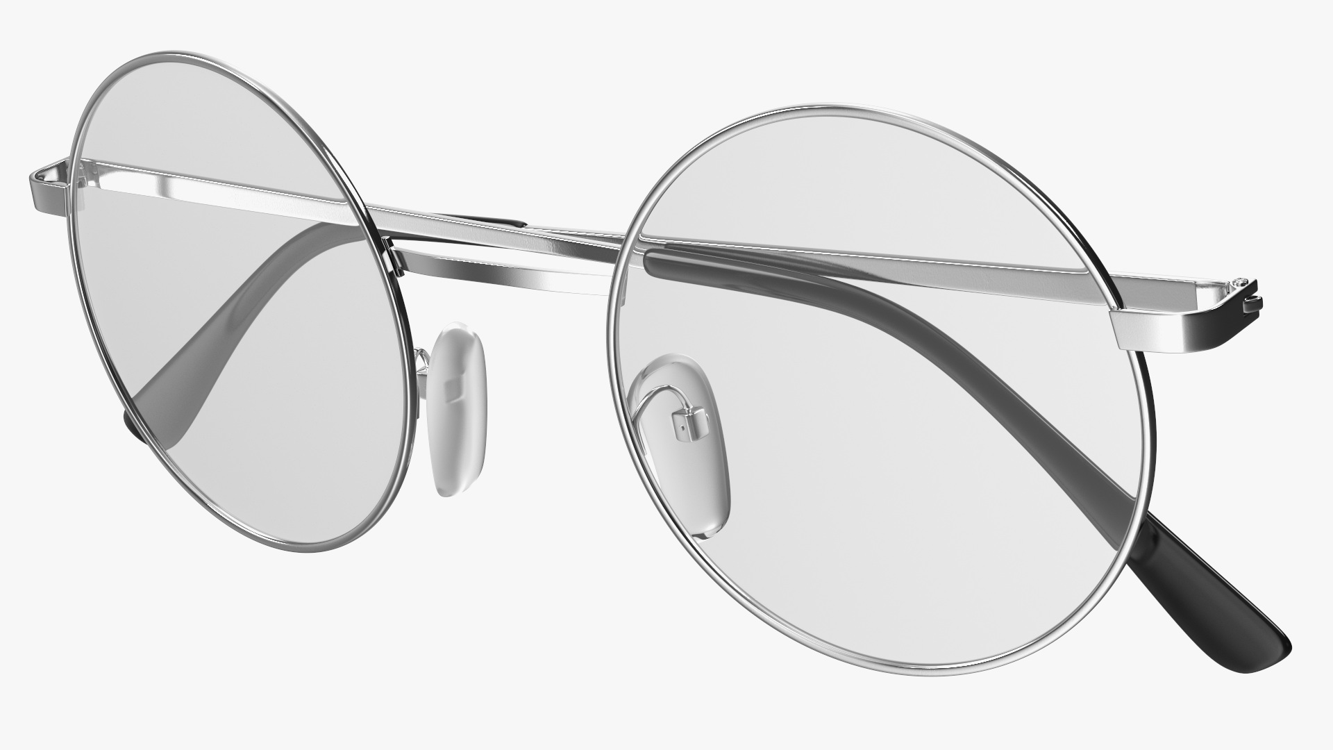 3D model Vintage Round Metal Clear Lens Glasses Folded