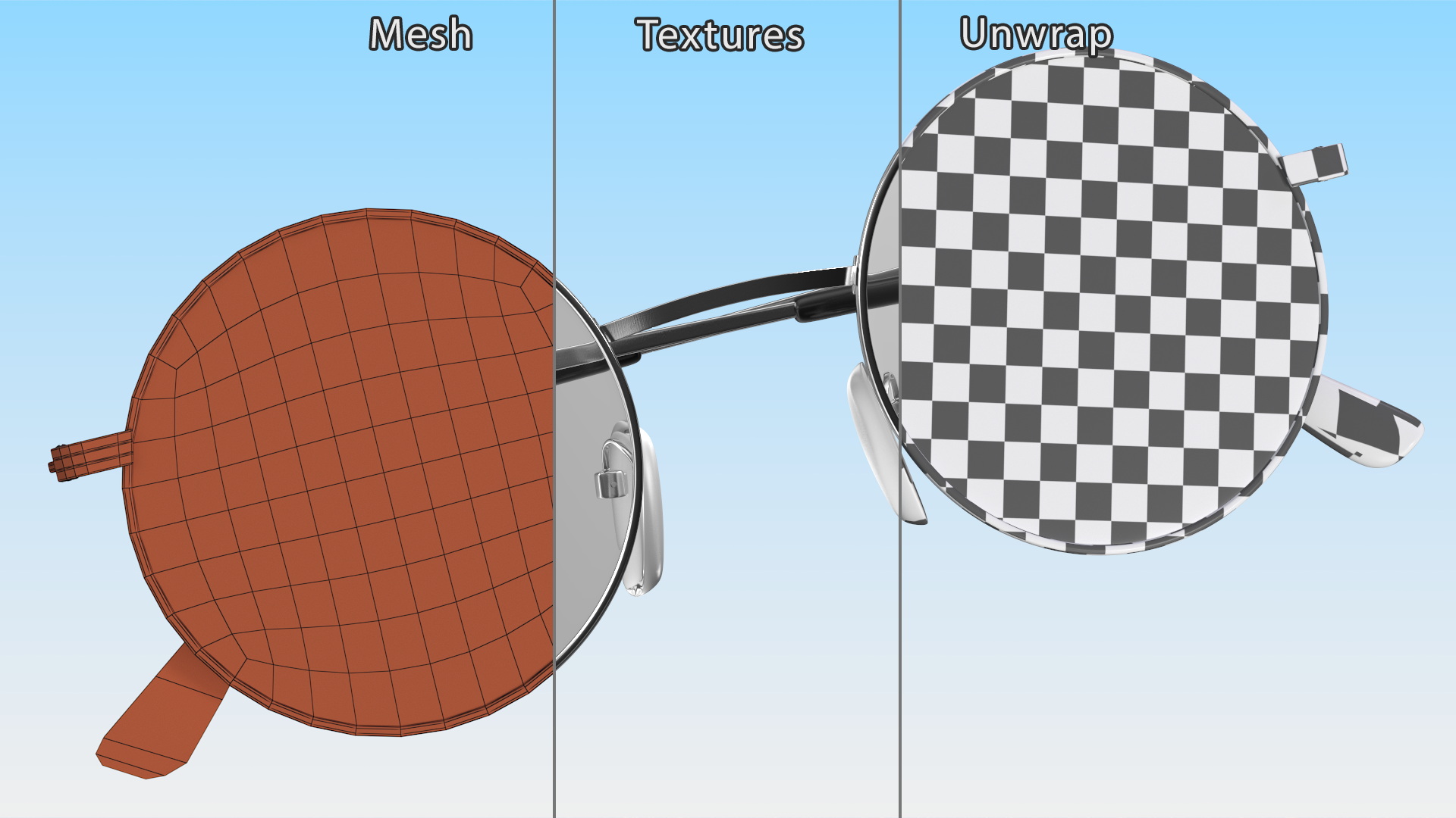 3D model Vintage Round Metal Clear Lens Glasses Folded