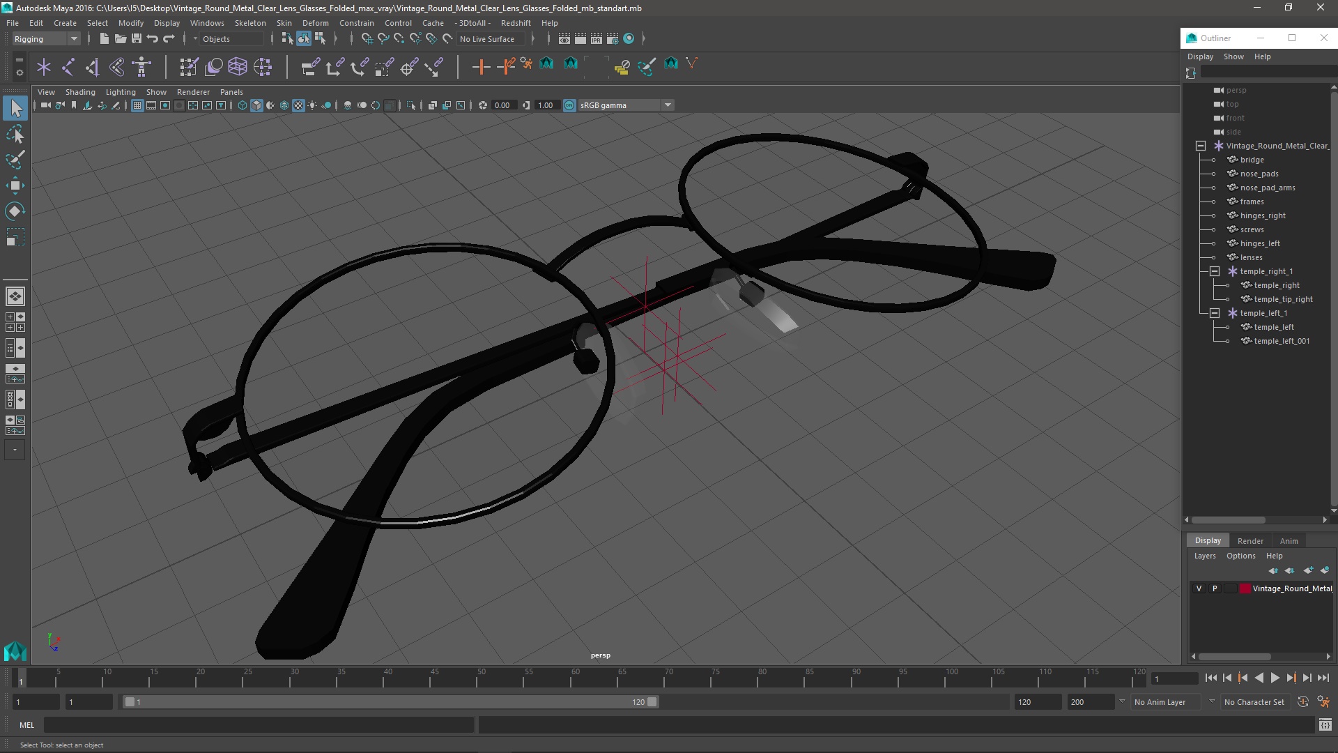 3D model Vintage Round Metal Clear Lens Glasses Folded
