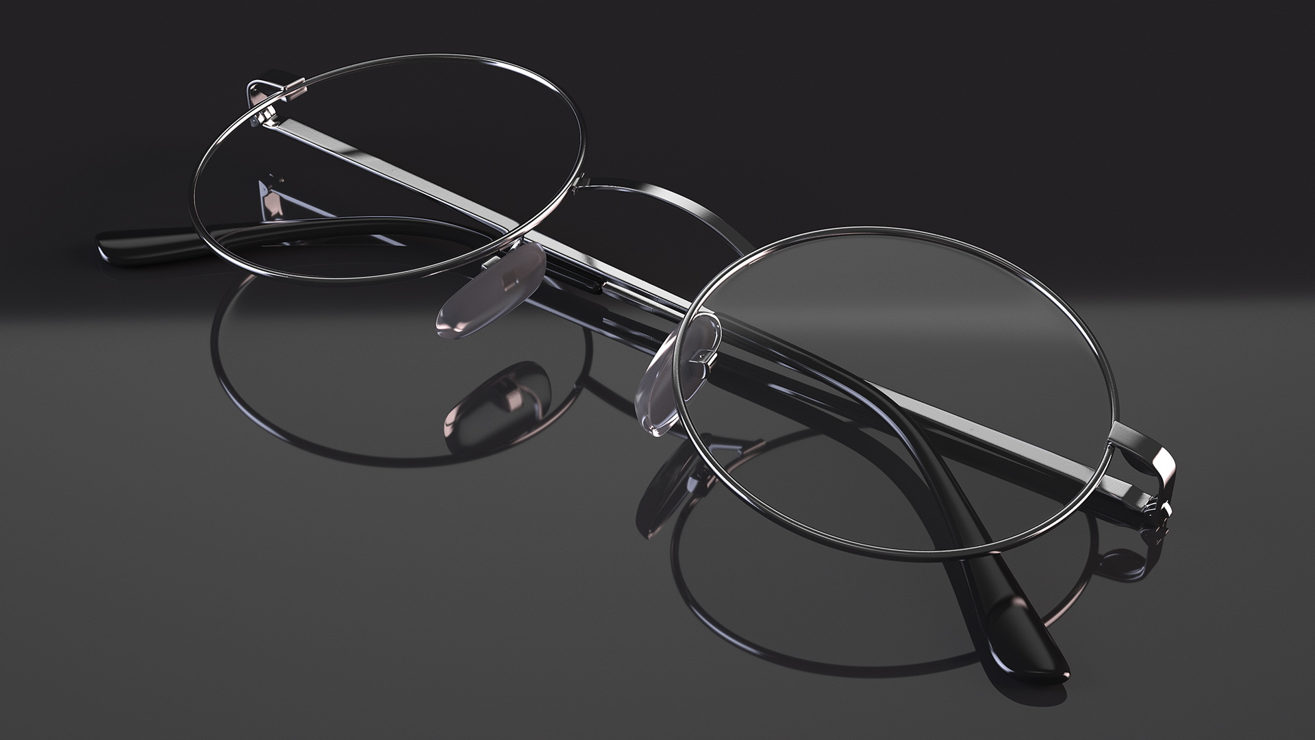 3D model Vintage Round Metal Clear Lens Glasses Folded