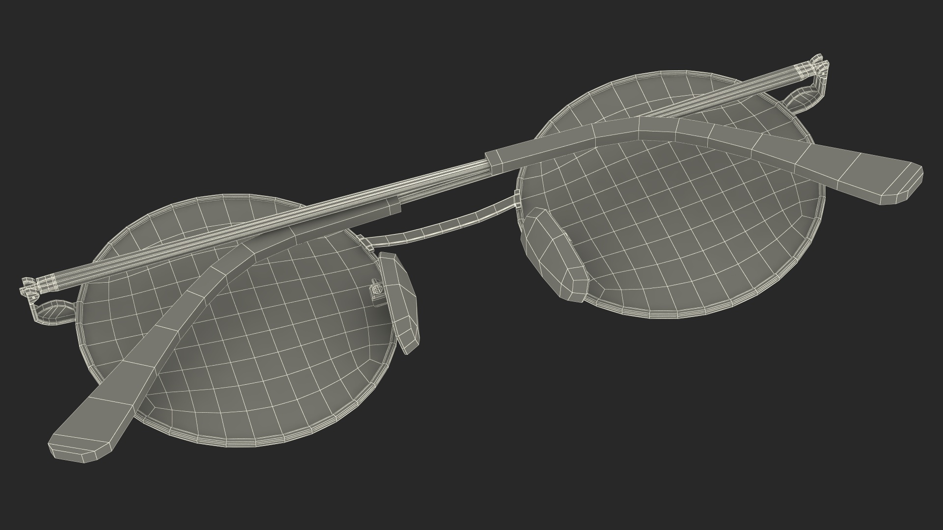 3D model Vintage Round Metal Clear Lens Glasses Folded