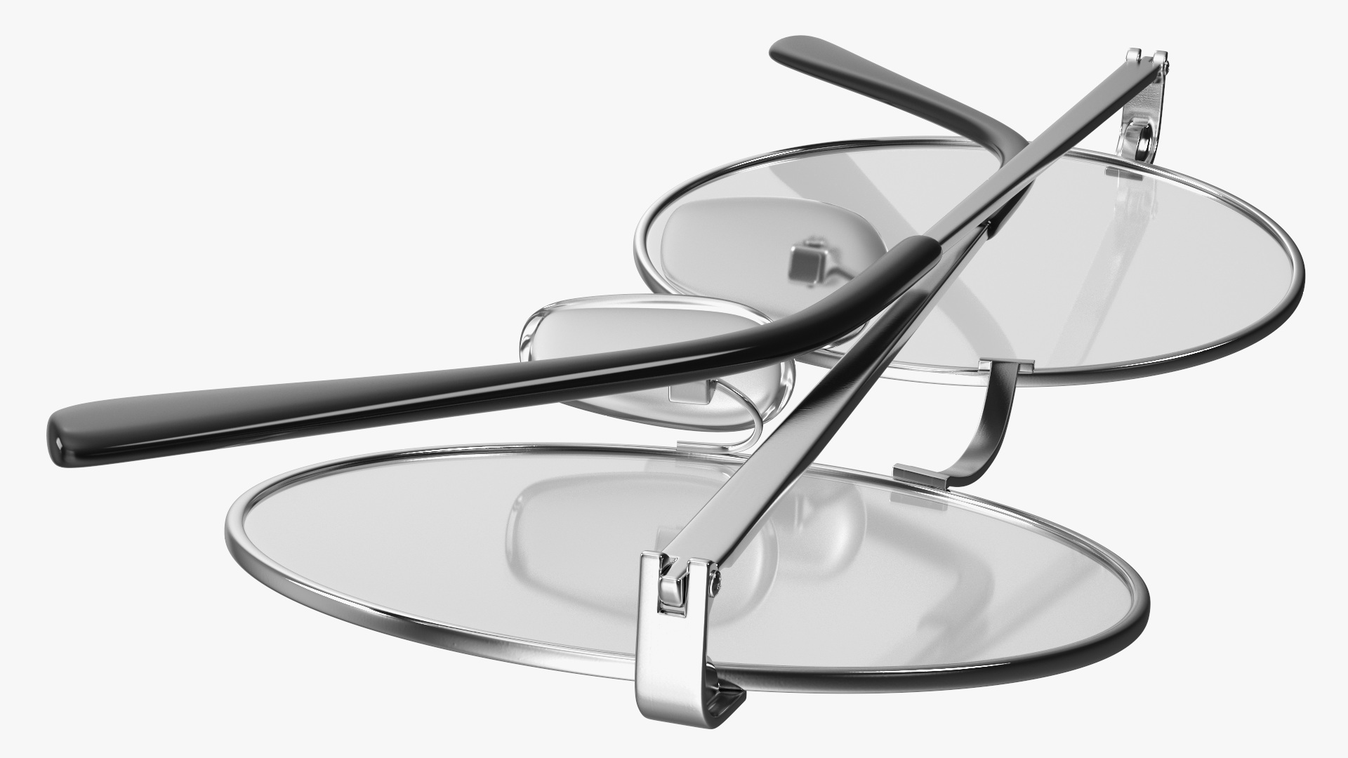3D model Vintage Round Metal Clear Lens Glasses Folded