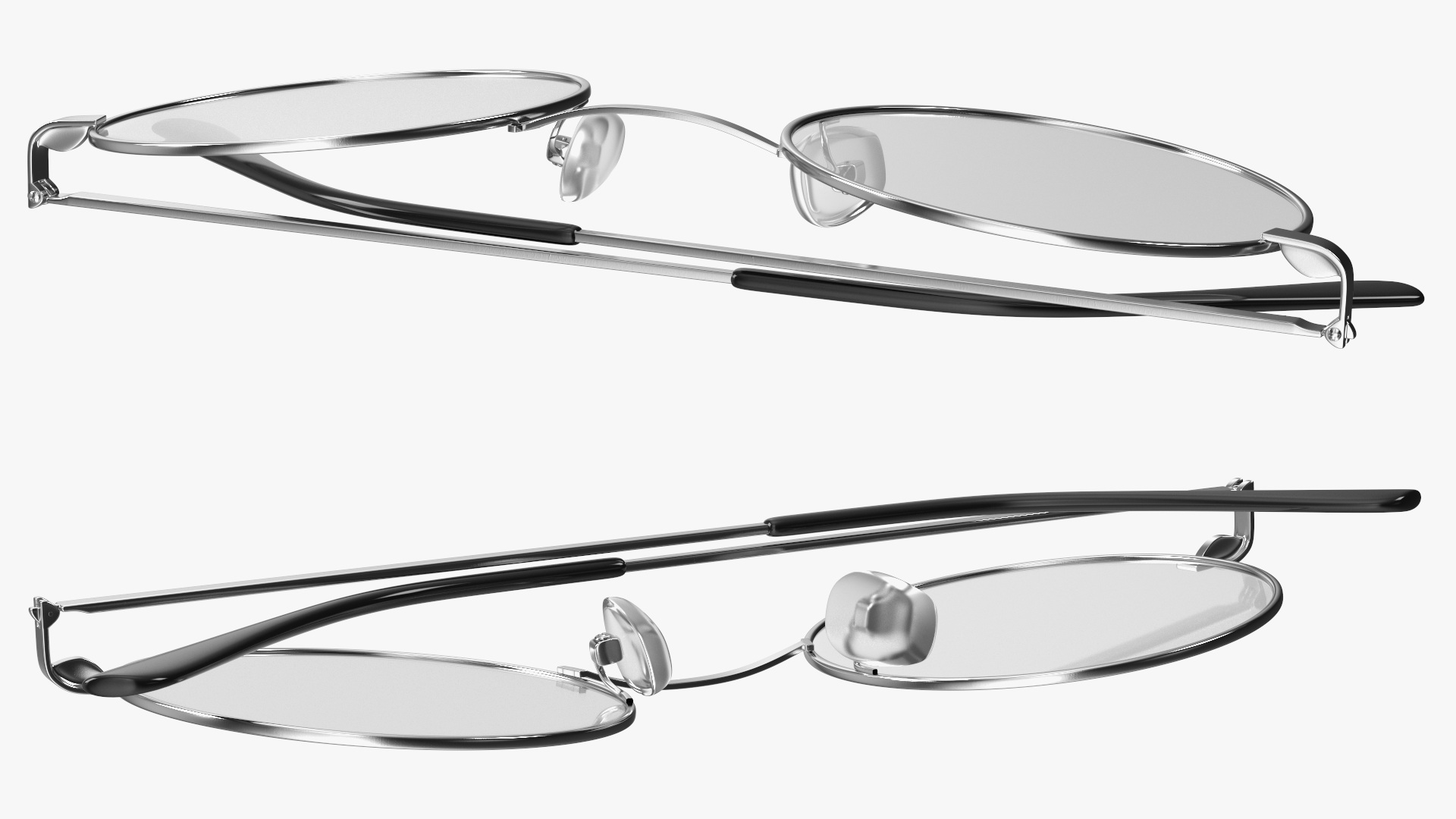 3D model Vintage Round Metal Clear Lens Glasses Folded