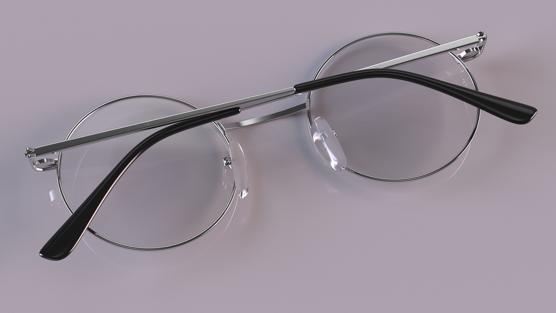 3D model Vintage Round Metal Clear Lens Glasses Folded
