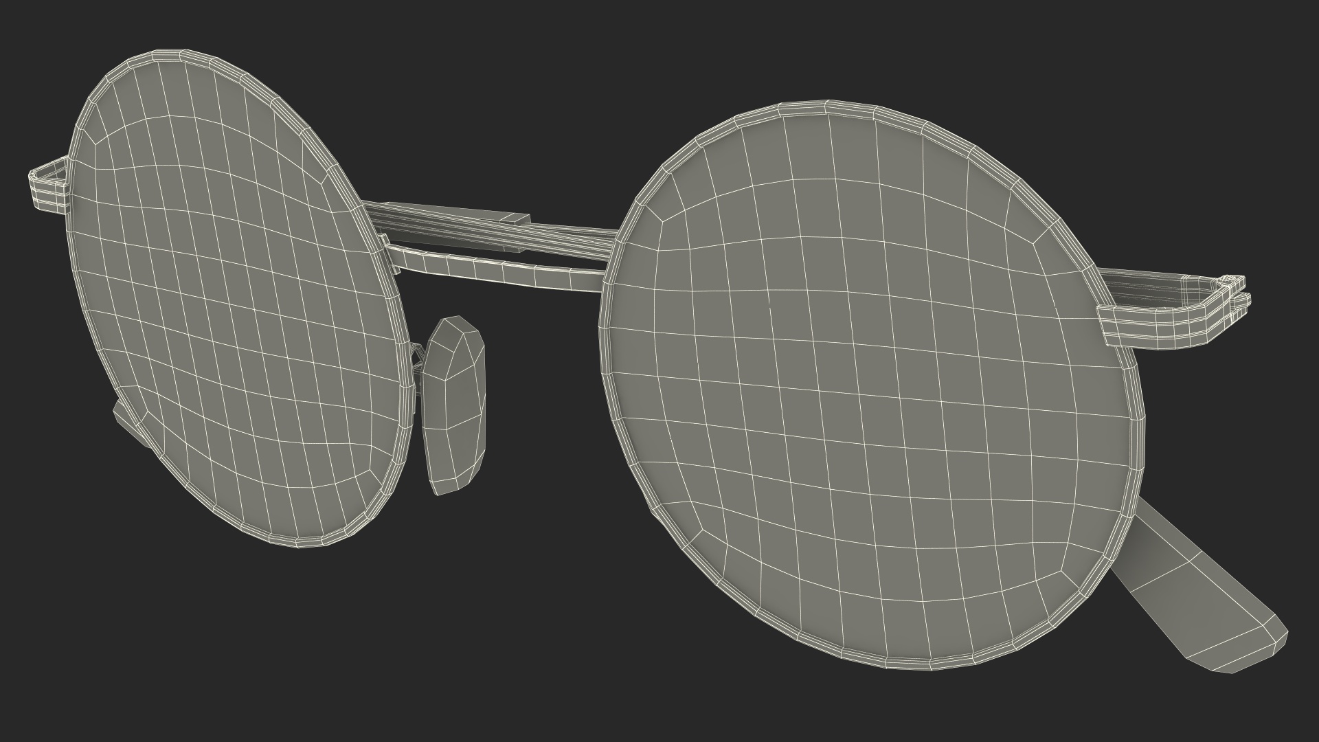 3D model Vintage Round Metal Clear Lens Glasses Folded